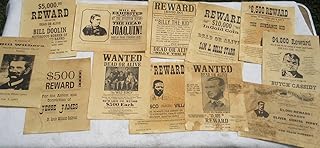 Set of 12 Reproduction Old West Wanted Reward Posters by Collectible Badges