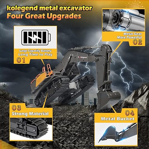 Miniatura 8 de kolegend Camión volquete de control remoto de 6 canales de 11 pulgadas 24 GHz 4 WD vehículo de construcción RC juguetes con tapa de metal de