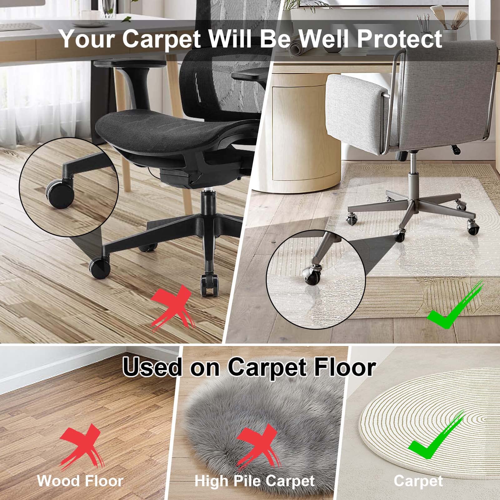 Trintion Office Chair Mat For Carpeted Floor 90x120cm Pvc Floor