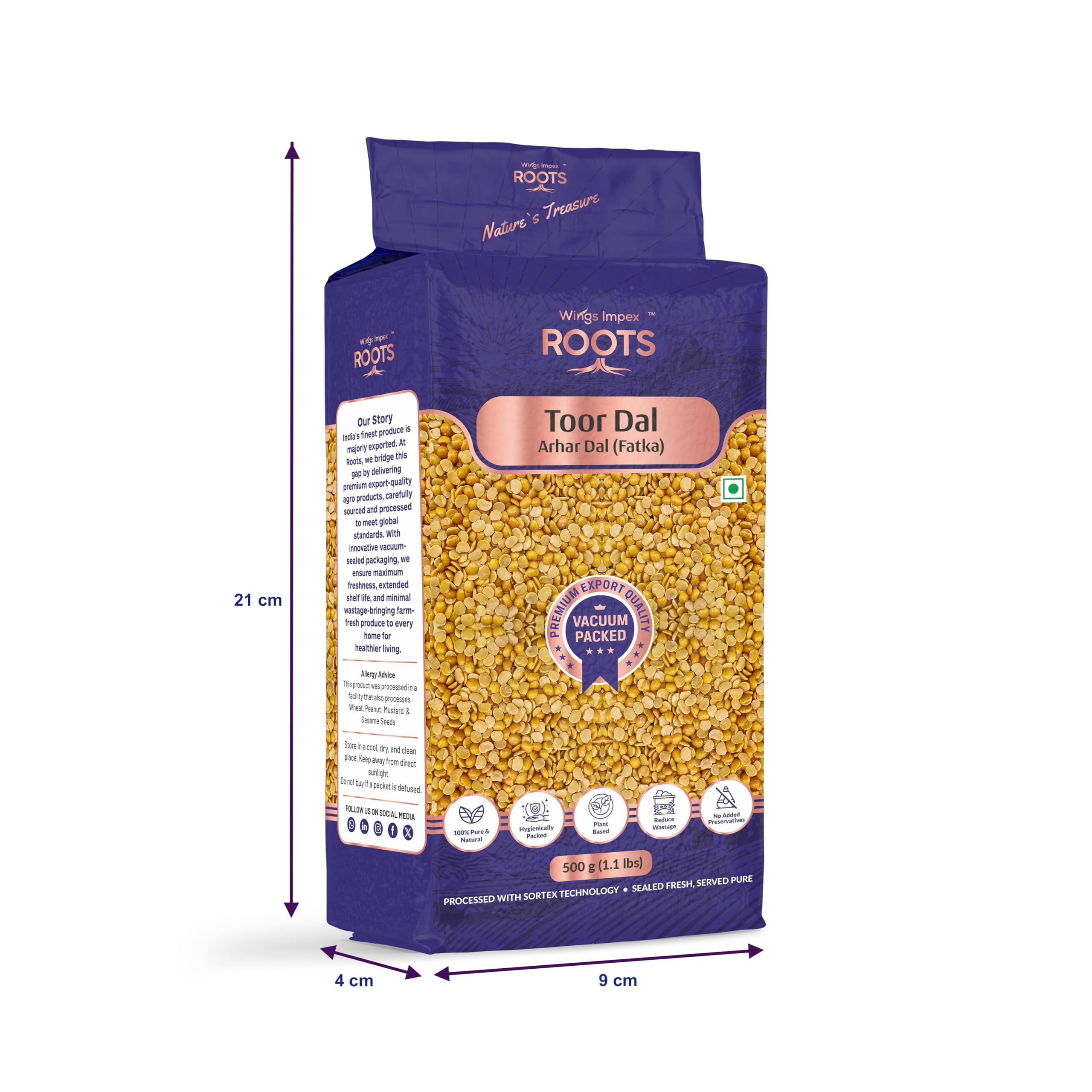 Roots Toor Dal Fatka 500 Gram | Premium Arhar Daal/Pigeon Pea Daal| Protein-Rich & Unpolished Dal | Hygienically Packed | Vacuum Packed - Image 4 thumbnail