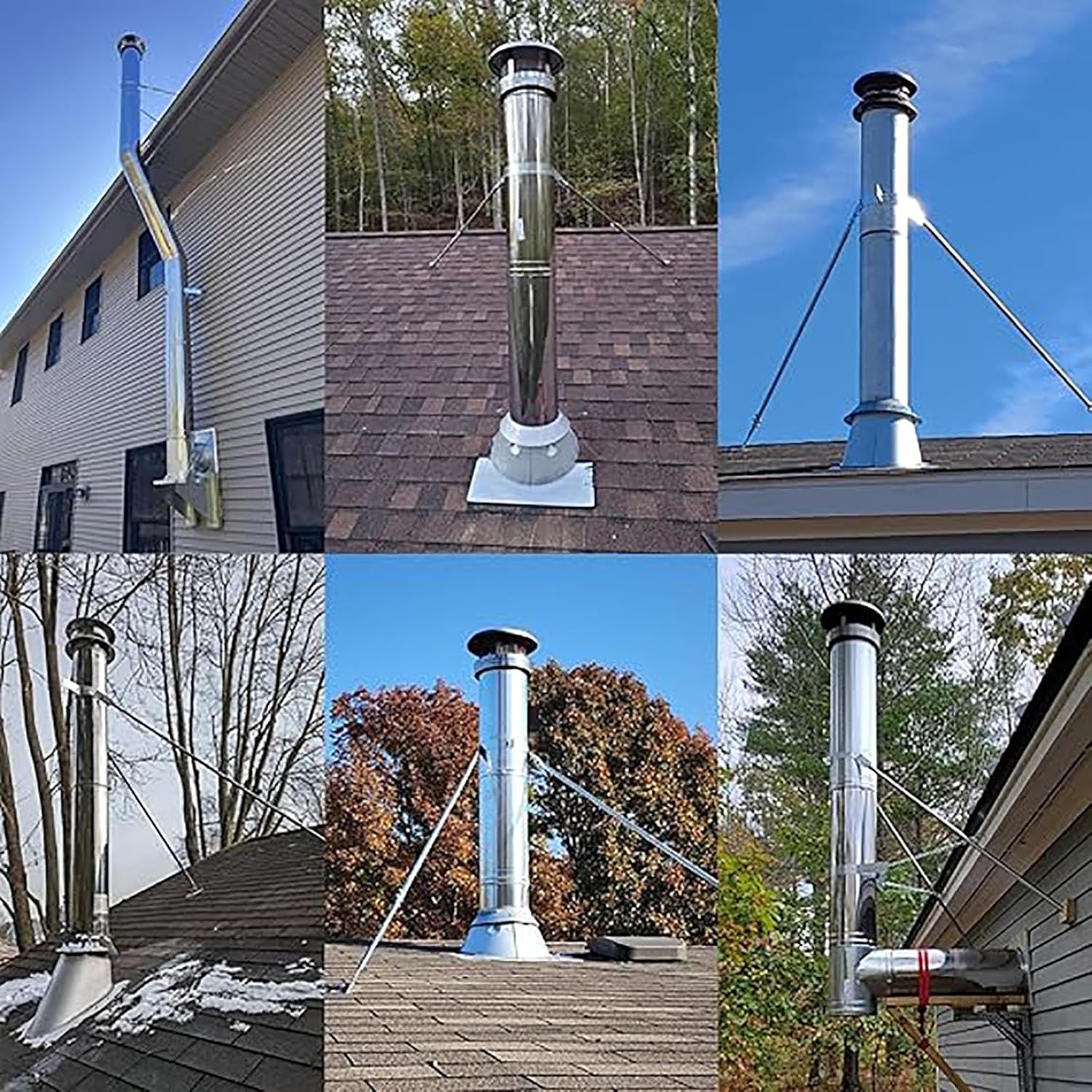 Stainless Steel Roof Bracket Kit for Chimney & Stove Pipes – 304 Durable Pipe Support with 2 Legs (10.5cm/4.1in) – Heavy-Duty Roof Mounting Solution