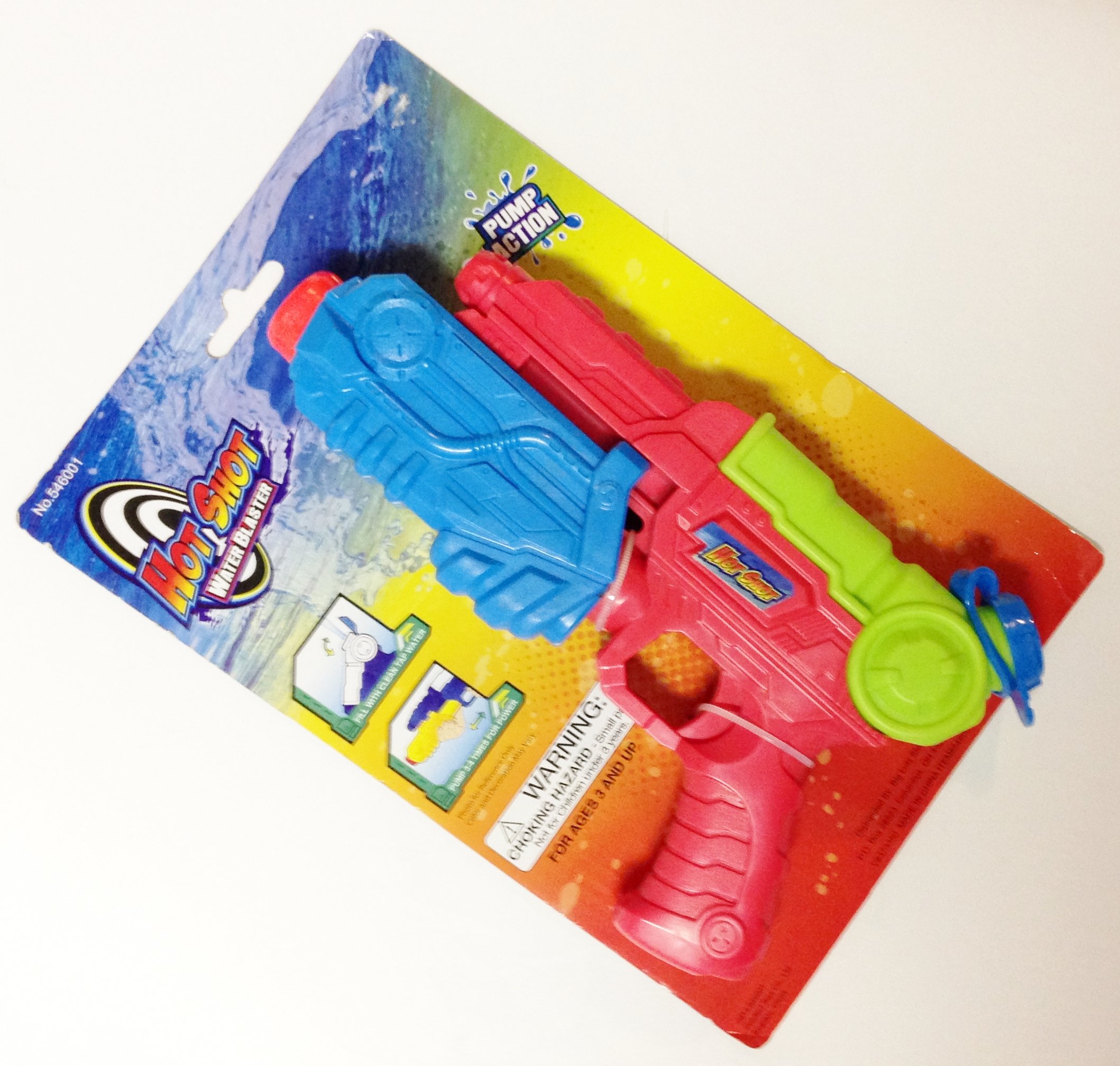 Hot Shot Water Blaster Pump Water Gun Holds 6 oz. of Water (Red & Blue)