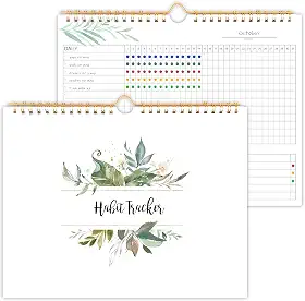 Calendário rastreador de hábitos - 12 meses sem data, diário, semanal e mensal, periódico de rastreador de hábitos, vegetação floral, encadernação em espiral com metas de escrita e materiais de