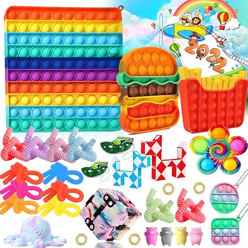 Paquete grande para ansiedad barato, juego de juguetes para aliviar el estrés y la ansiedad, paquete de juguetes sensoriales con malla de mármol,