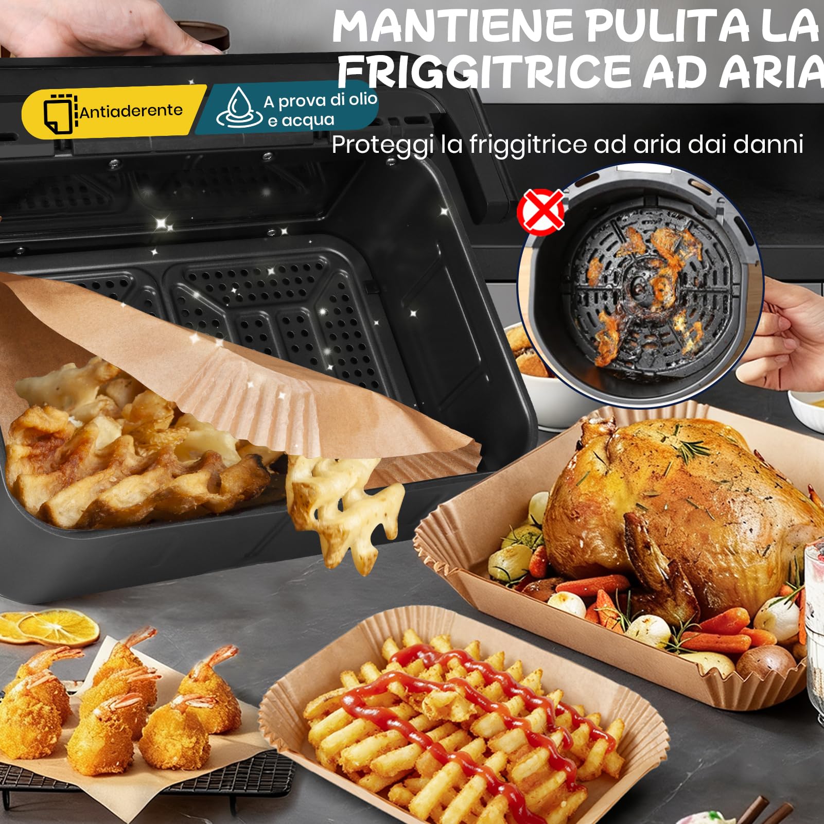 300 Pezzi Carta Forno Friggitrice ad Aria per Ninja Foodi Flexdrawer 10,4L, Accessori per Ninja Foodi AF500EU AF500EUCP Airfryer, Carta da Forno Airfryer per Cosori Dual Blaze TwinFry 10L/ Cecotec 9L