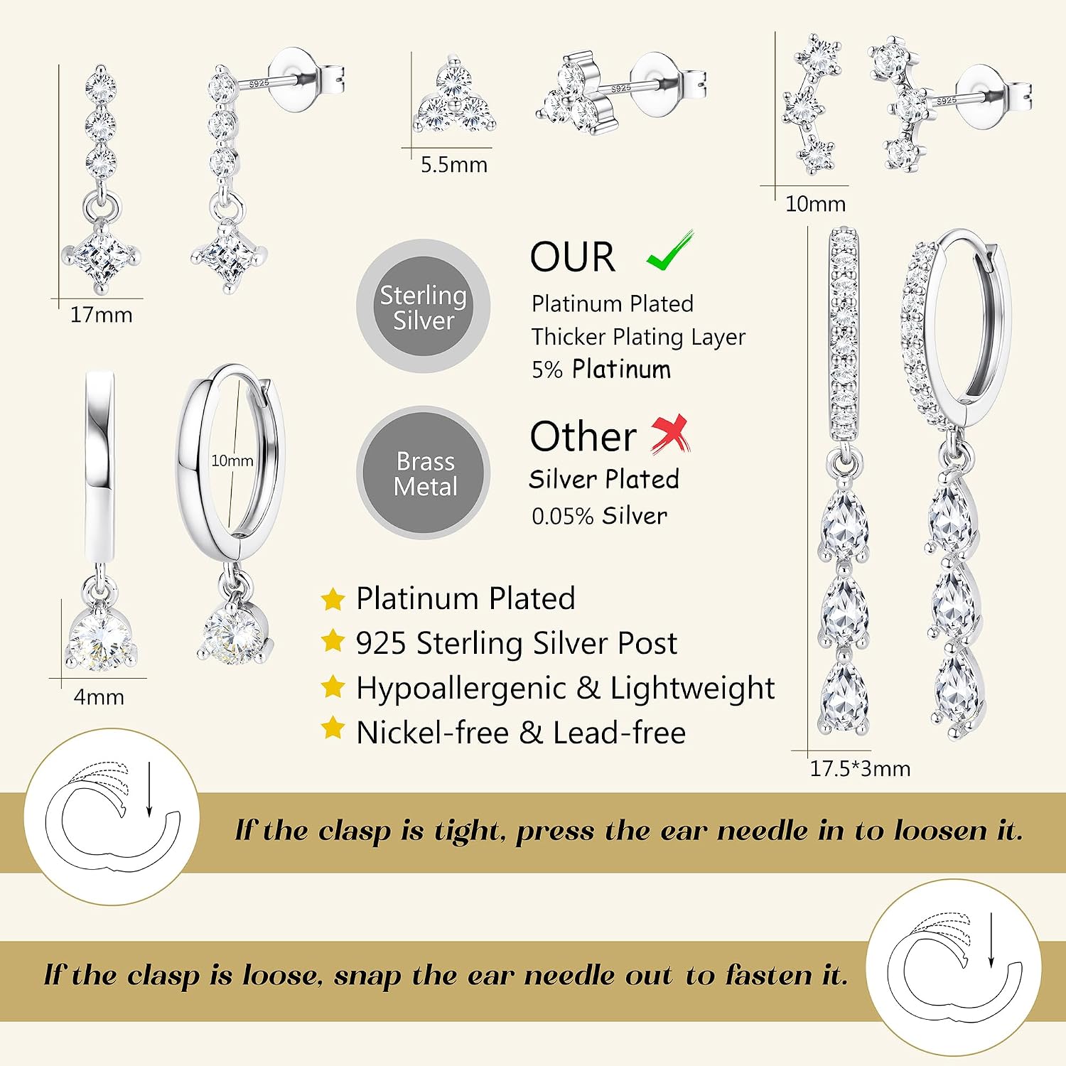 MILACOLATO 5Pairs 925 Sterling Silver Earrings for Women, 14K Gold Plated Stud Huggie Hoop Earrings Sets for Multiple Piercing, Hypoallergenic Cartilage Earring Stacks CZ Pearl Dangle Earrings for Women Trendy Jewelry Gift