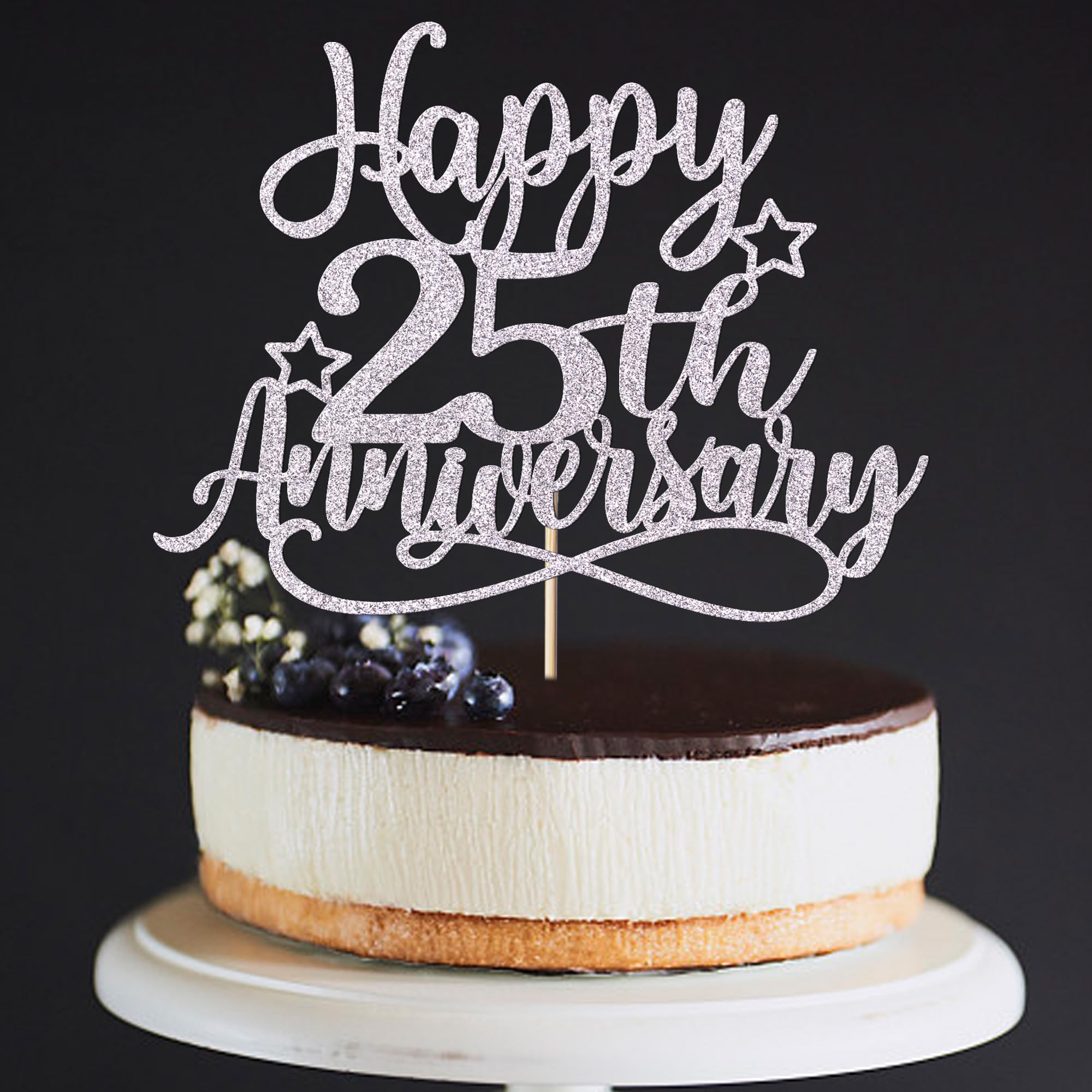 Trelsan Happy 25th Anniversary Cake Topper,Wedding Anniversary Cake Toppers,Company Anniversary Cake Topper, Glitter 25th Birthday Party Decorations