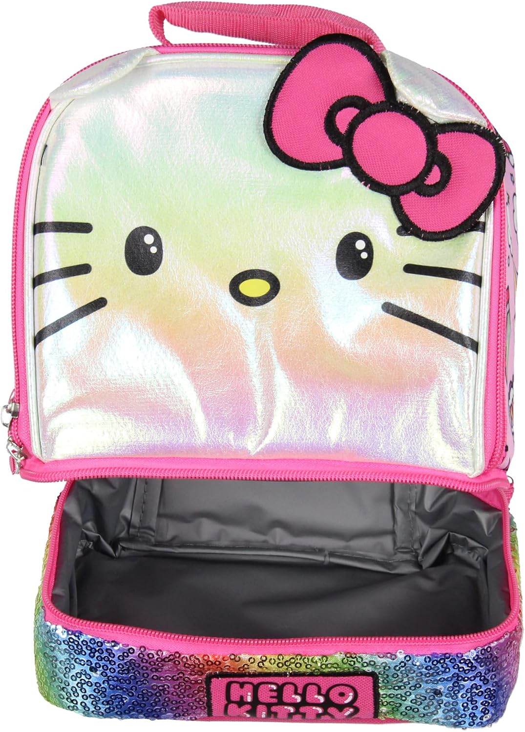 AI ACCESSORY INNOVATIONS Sanrio Hello Kitty Kids Lunch Box 3-D Ears and Rainbow Sequins Insulated Bag 9"