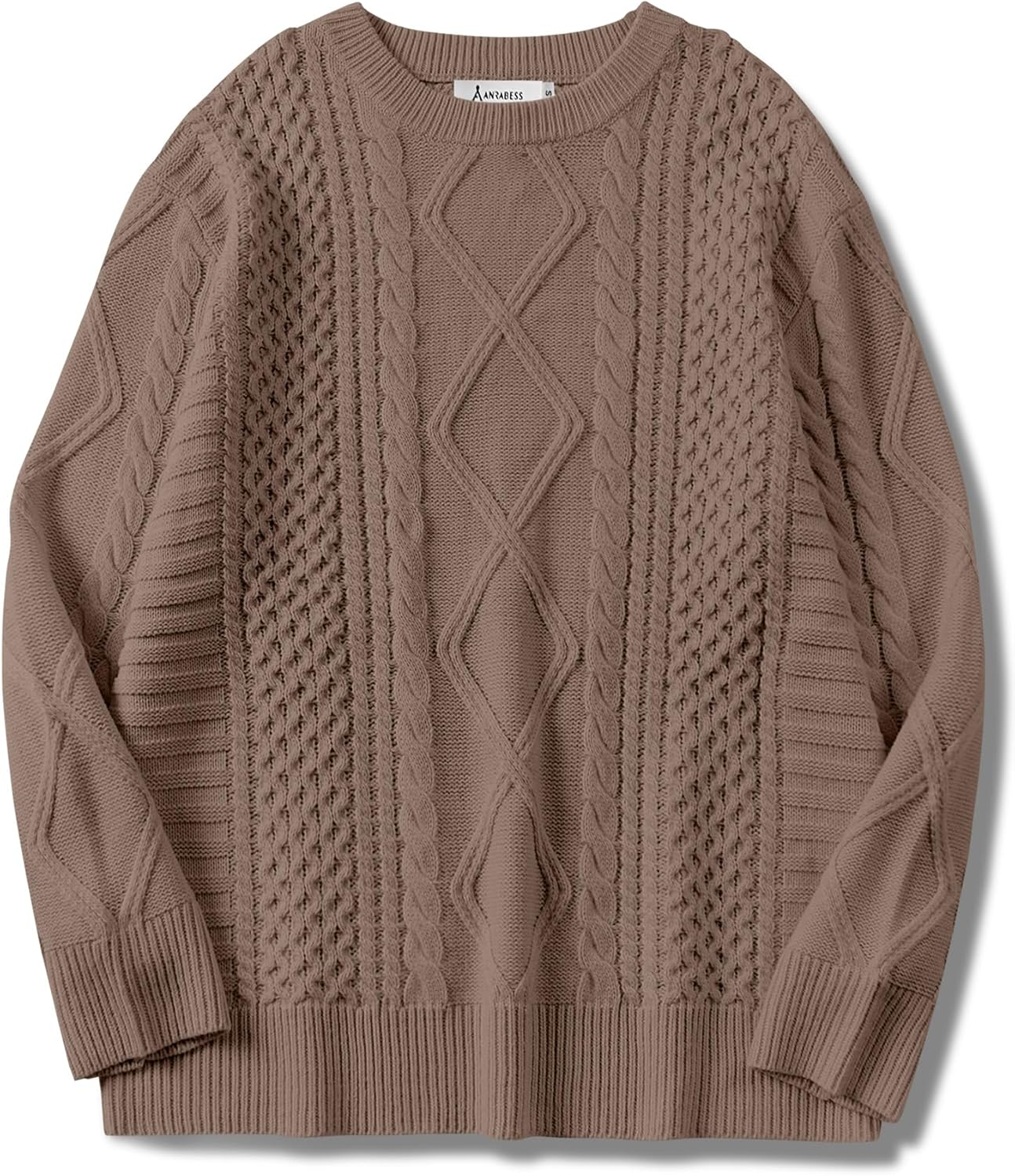 ANRABESS Sweaters for Women Oversized Crewneck Long Sleeve Casual Loose Cable Knit Pullover Tops 2025 Fall Winter Outfits