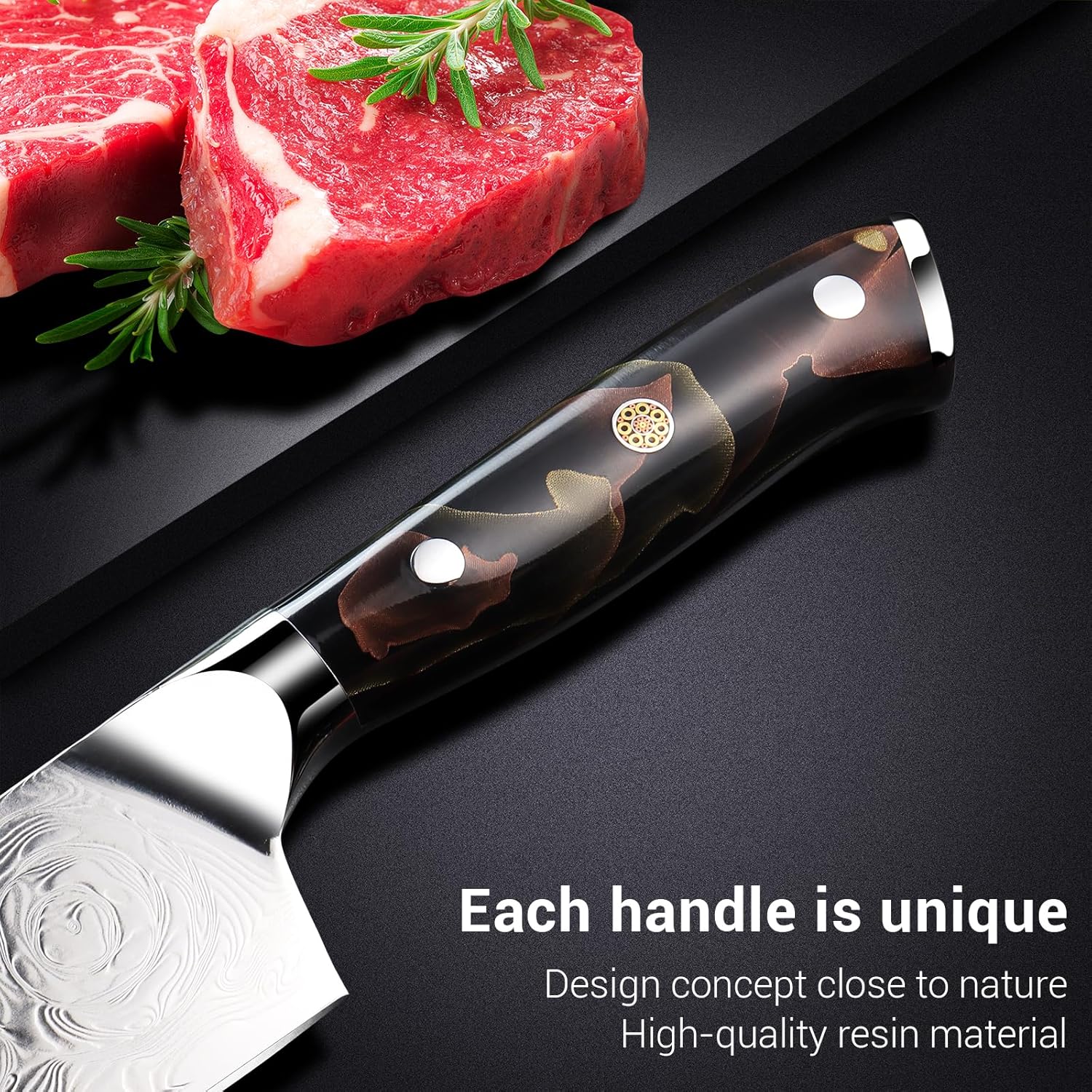 Damascus Kitchen Knife Set，3PCS Japanese Knife,High Carbon Steel Core, Ergonomic Resin Handle,Holiday Gifts,New Home Essentials, Apartment Essentials, Dishwasher Safe