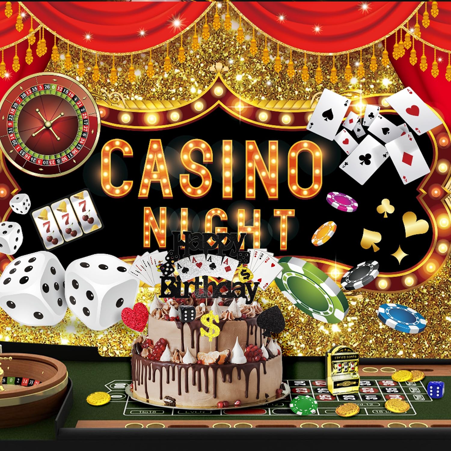 Casino Night Fotohintergrund 3x2,5 M – Las Vegas Design Mit Chips & Roulette, Perfekt Für Geburtstag, Mottoparty Oder Fotoshooting