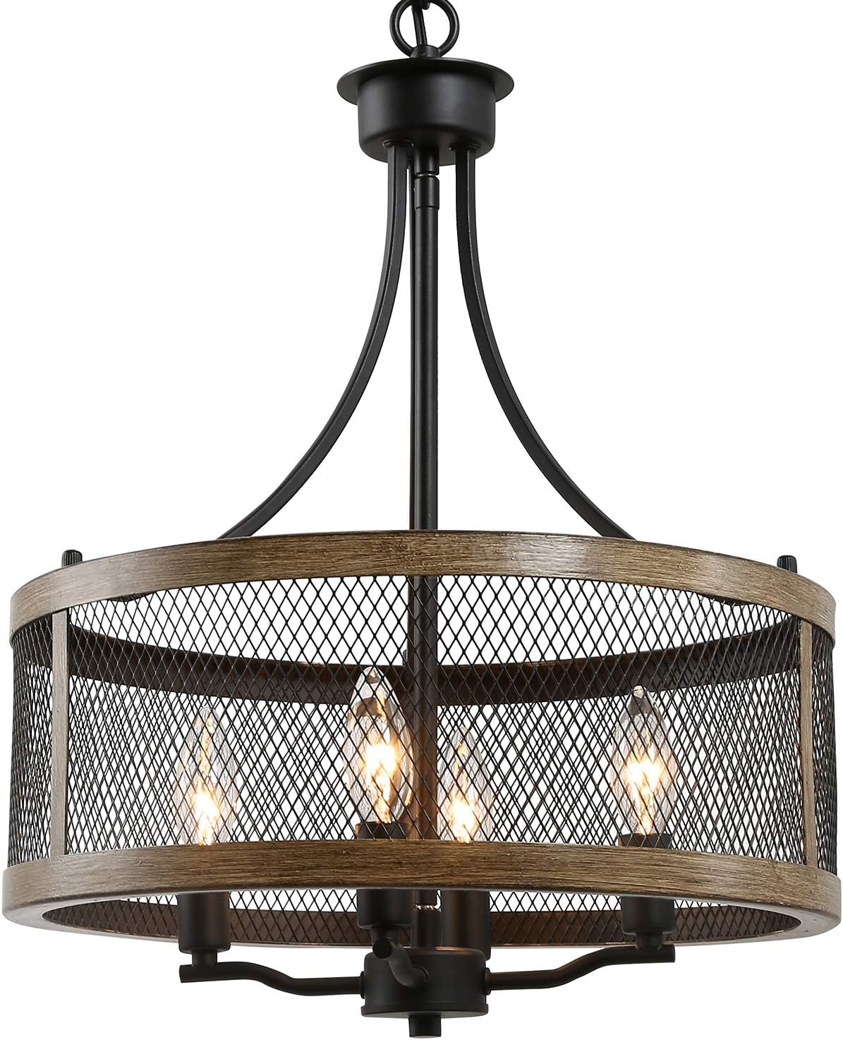 LOG BARN Farmhouse Chandelier, Dining Room Light Fixture, Drum Shape for Kitchen Island, Entryway, 4-Light, 16” Dia