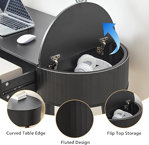 Miniatura 5 de Moderno escritorio de madera de 59 pulgadas, escritorio de oficina en casa para computadora portátil con 2 espacios de almacenamiento abatibles + 2