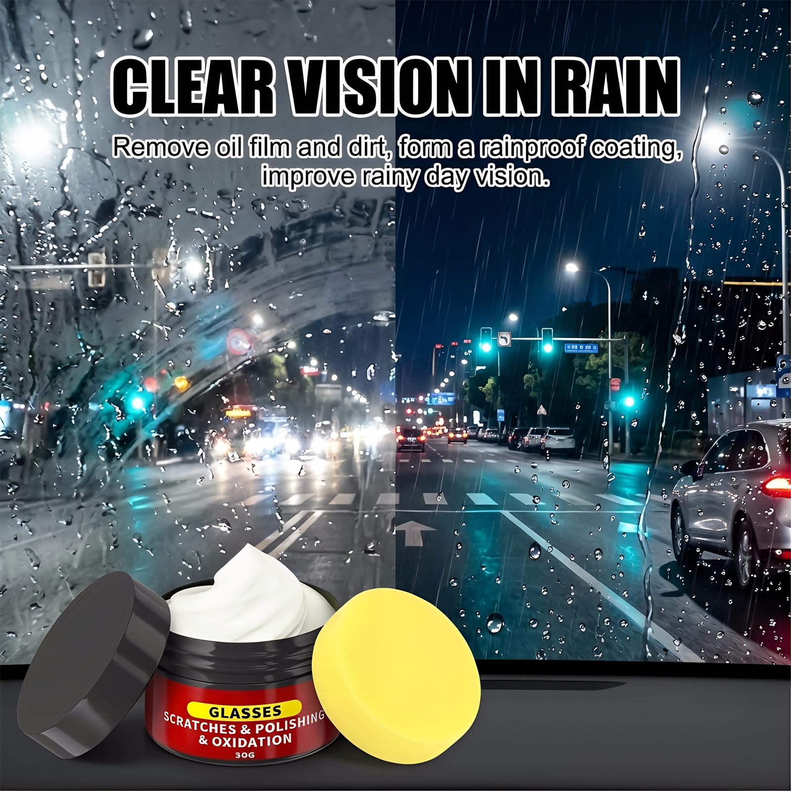 Glass Scratch Remover Kit, 2 Pcs Windscreen Scratch Remover for Glass Polish, 30g/1.05oz Glass Emulsion for Car Scratch Remover with Sponges for Windscreen Mirrors Windows Scratch — view 6