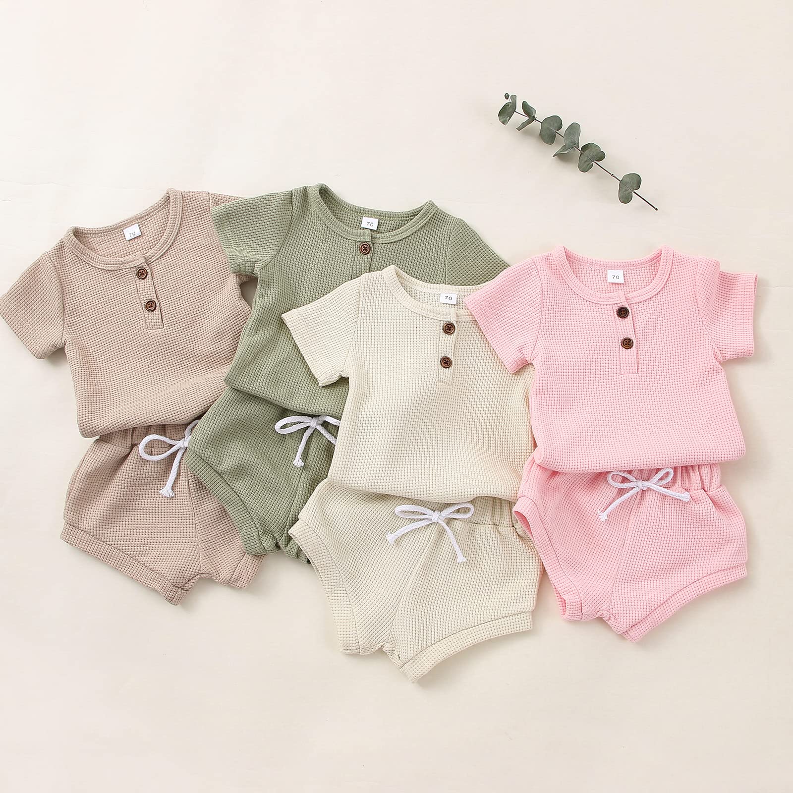 Baby Summer Clothes Boy Girl Button Down Solid T Shirts Top+Shorts Newborn Infant Cute Outfits Basic Clothing (F Shorts Sleeve Shirts Pink, 6-12 Months)