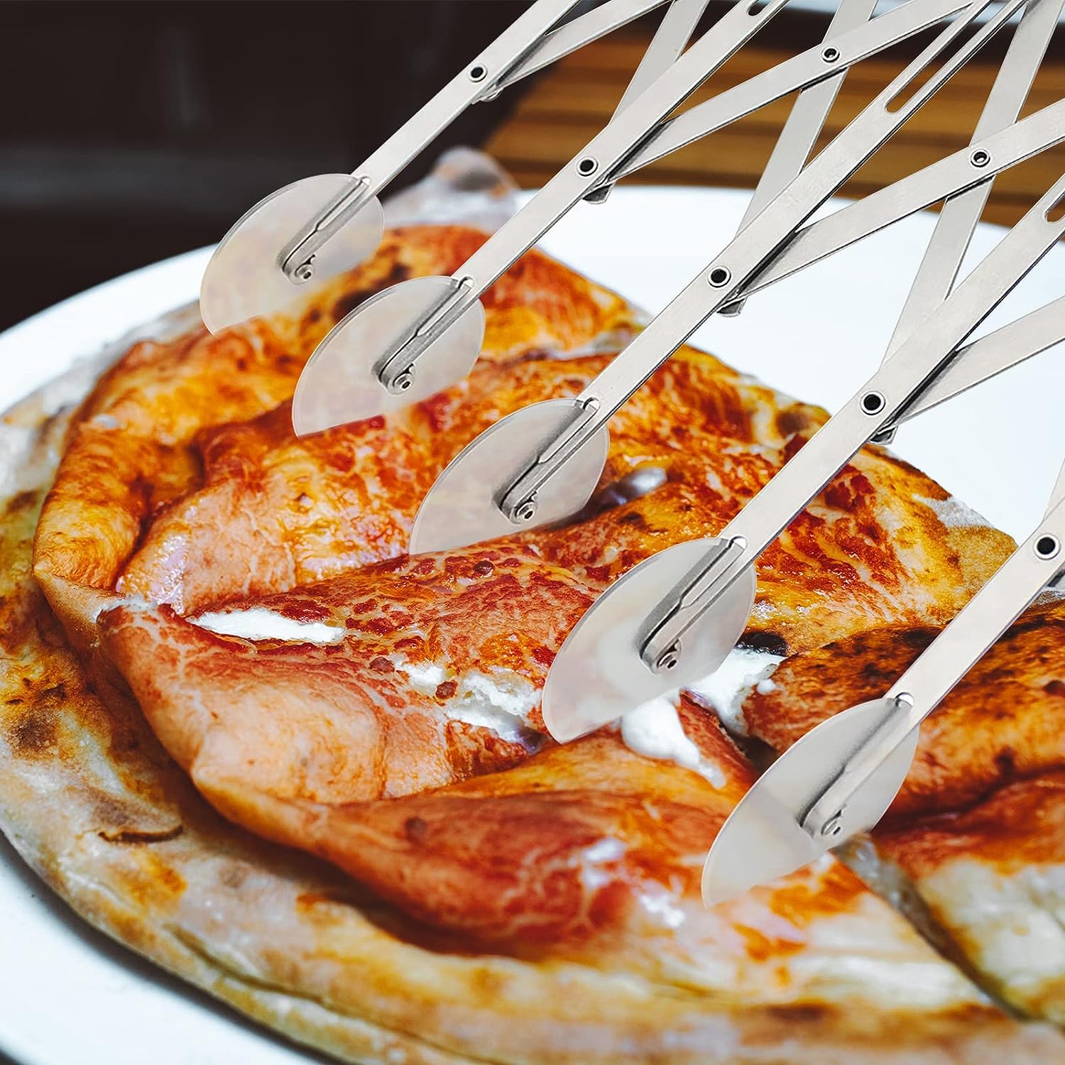 Cortador de Masa Acero Inoxidable 5 Ruedas Corta Pizzas Set para Hornear