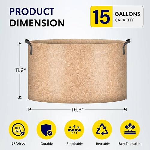Vista 25 de iPower Grow Bags – Contenedor con aireación de tela no tejida gruesa, con asas de correa para plantas y macetas de jardín. Beige Bronceado