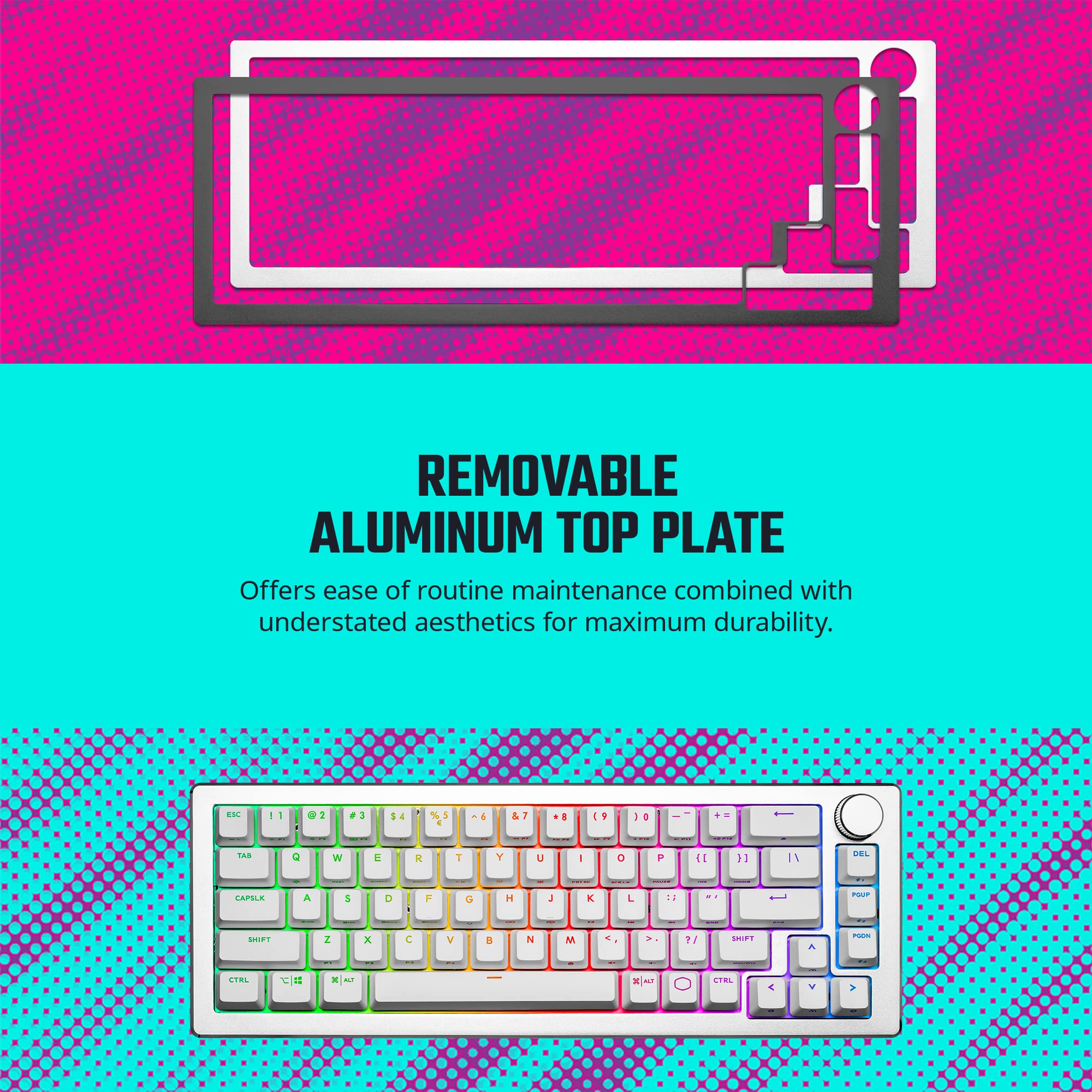 Cooler Master SK652 Teclado mecánico Completo para Juegos de Perfil bajo, interruptores Azules Clic, RGB Personalizable, diseño ergonómico, conectividad USB-C, Mac/Windows, QWERTY (SK-652-SKTL1-US)