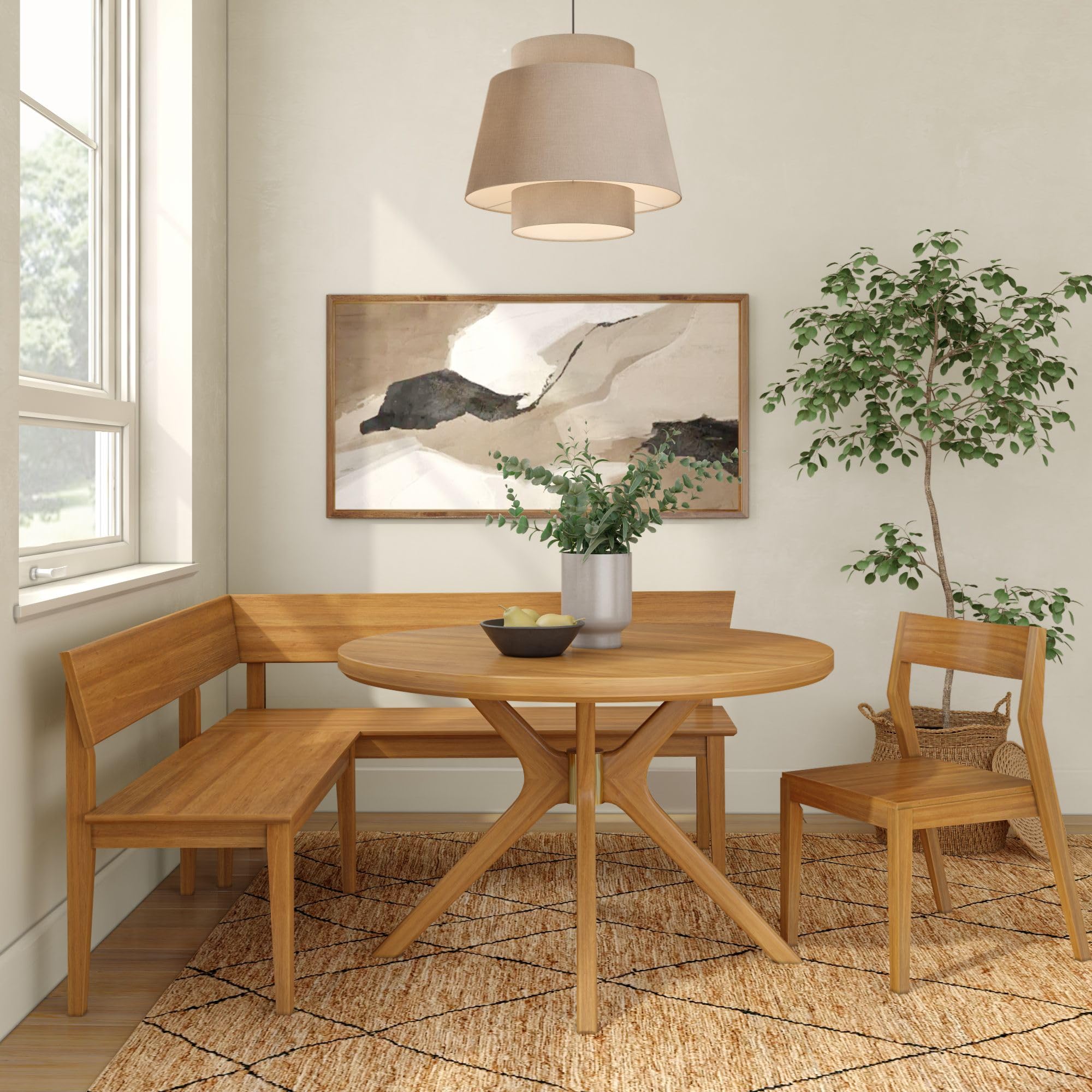 Plank+Beam Risa Dining Bench, 64 Inch, Corner Bench, Pecan | Space-Saving Solution, Hassle-Free Setup, Solid Wood