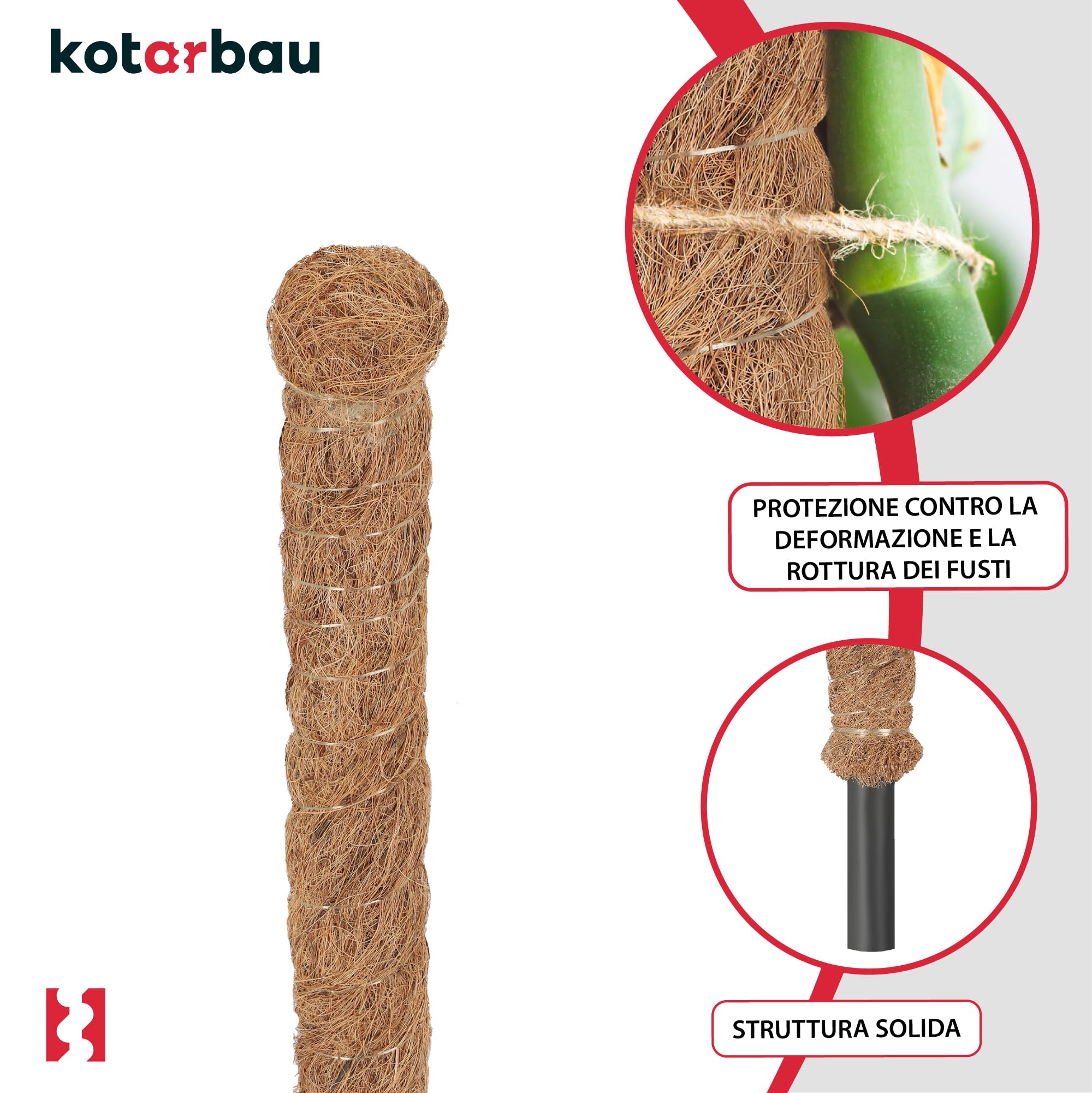KOTARBAU® Tutori per Piante - ⌀ 3,2 x 180 cm - Palo di Muschio per Monstera - Fibra di Cocco - Palo per Piante - Marrone - Stecche di Supporto - Bastone Fibra di Cocco