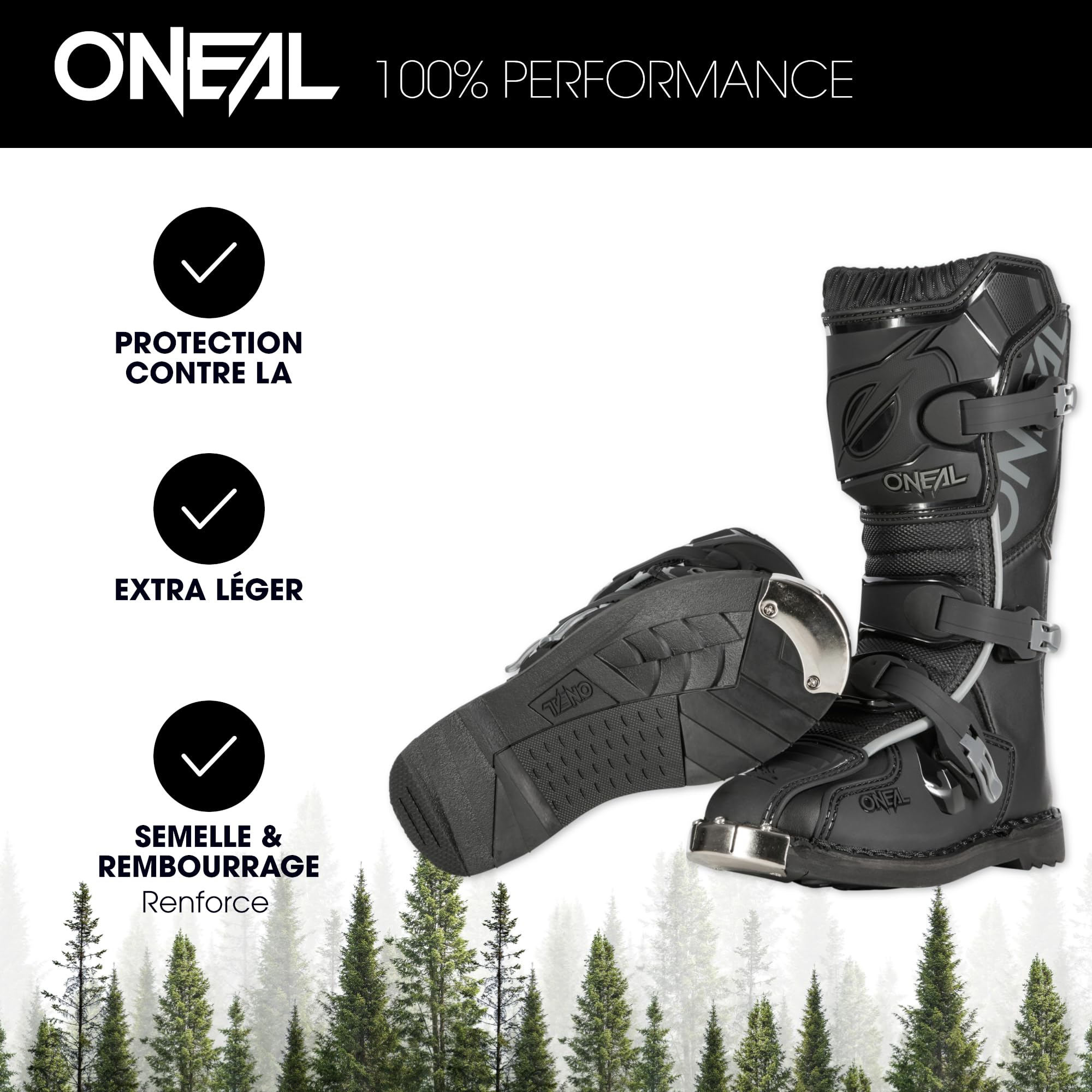 O'NEAL | Bottes de motocross | MX Enduro | Protection de la semelle en métal, boucles facilement réglables | Botte TRIBUTE | Adulte | Noir