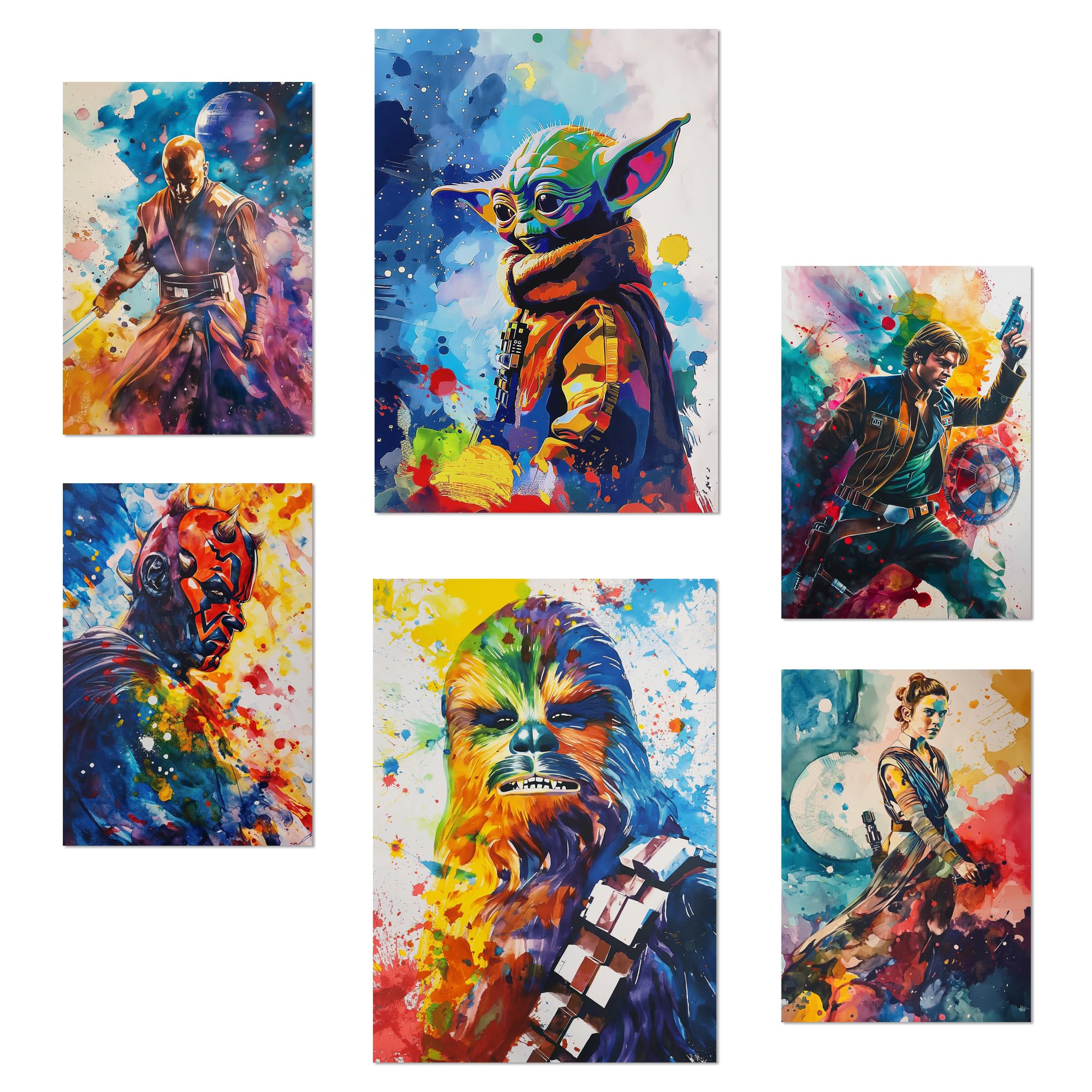 Nacnic Set of 6 Starwars Posters with design illustration to decorate the walls of home. Rooms, office, shop and business. Painting in A3 and A4 size. Frameless.