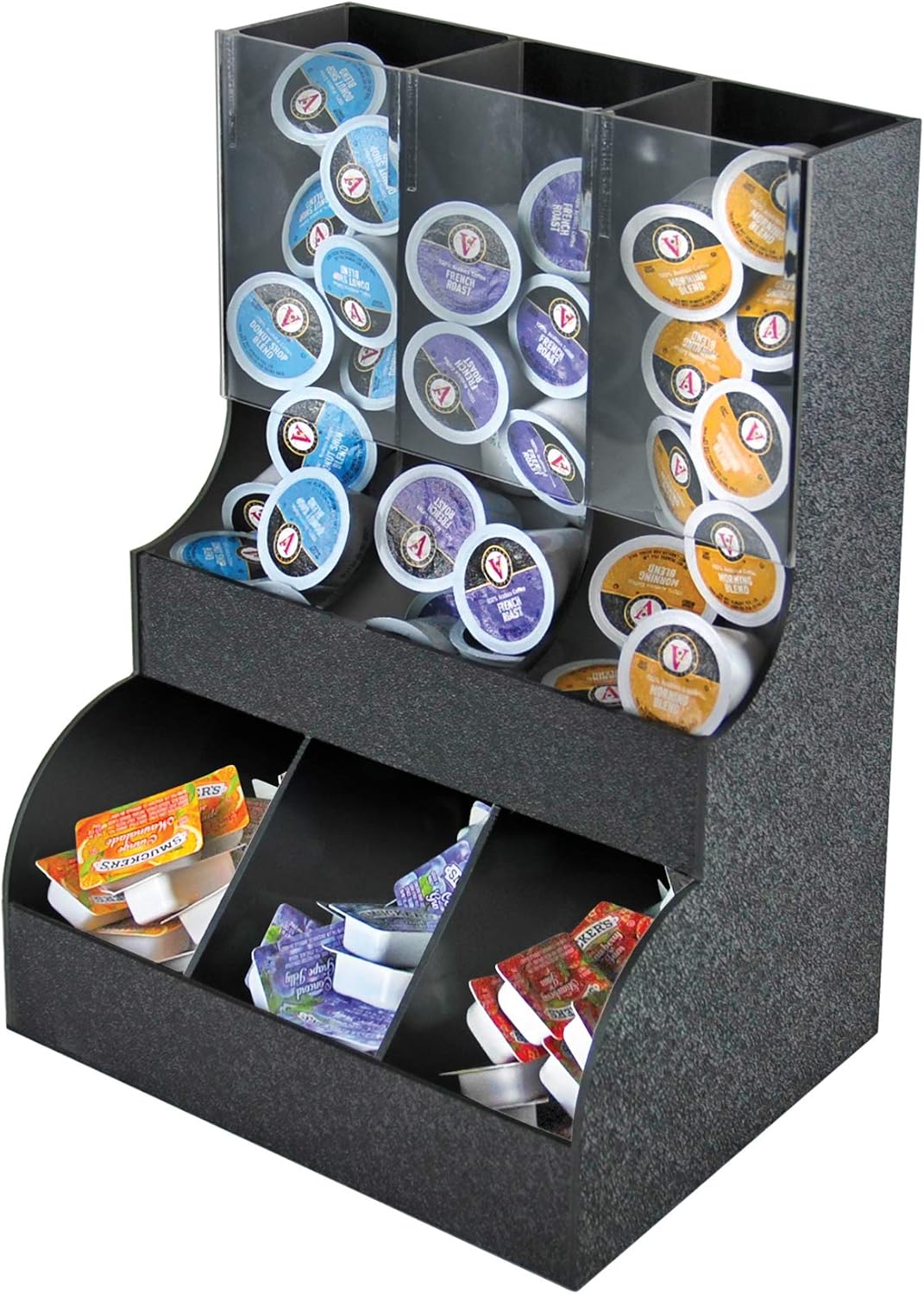 Black Six Compartment Two-Tiered Condiment Organizer with Clear Front