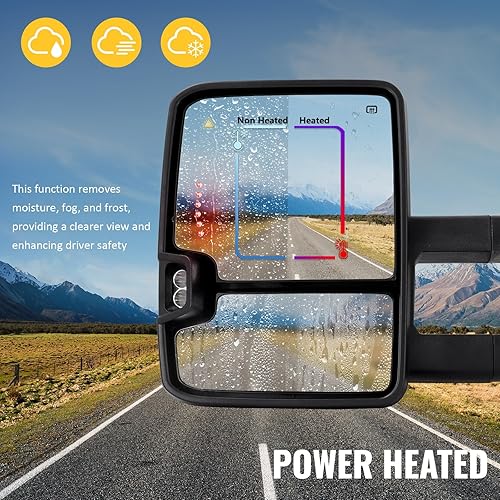 Miniatura 5 de Espejos de remolque para Toyota Tundra 2007-2021, espejo de remolque para Toyota Sequoia 2008-2017, señal de giro de flecha calentada de vidrio