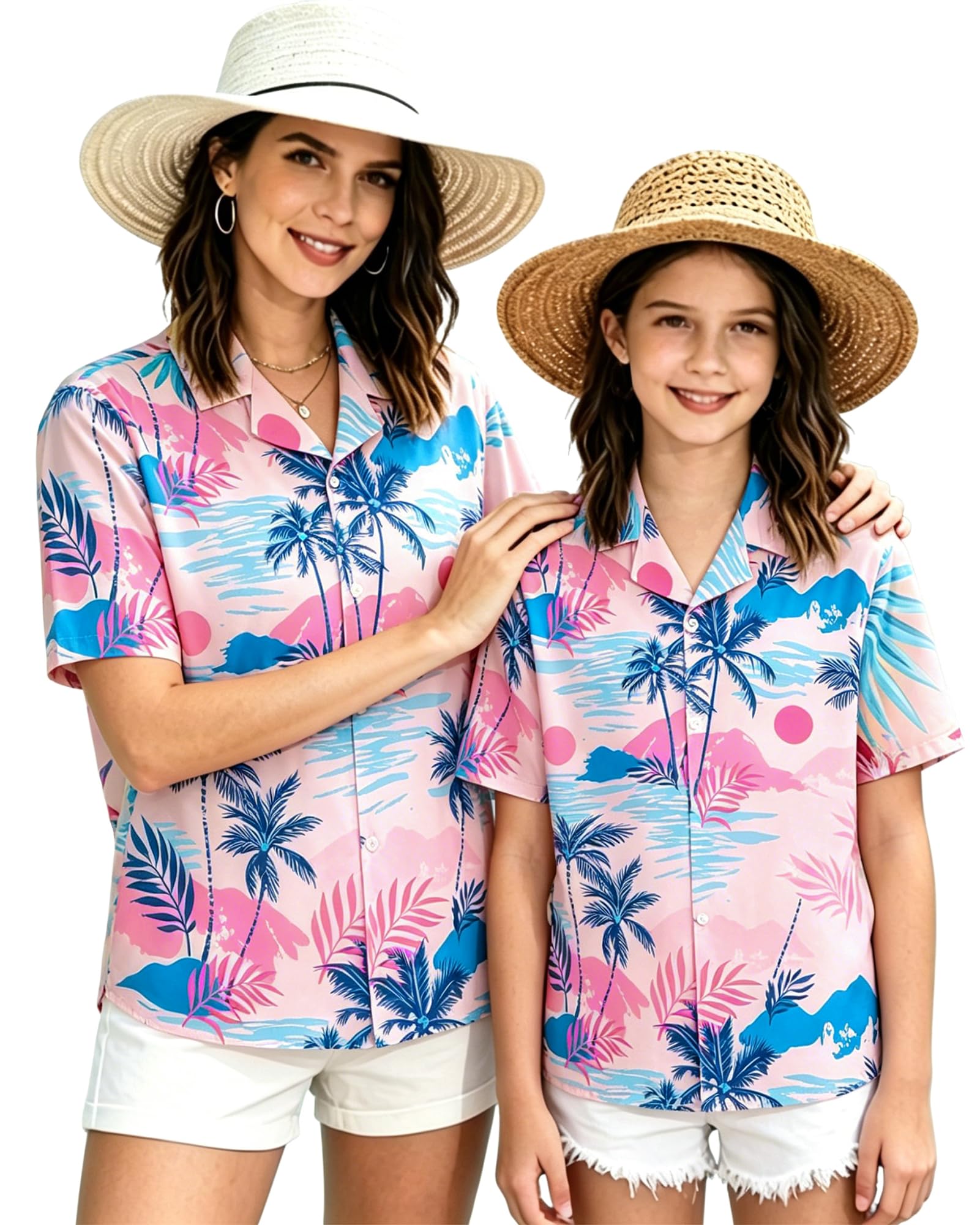 SANGTREE Girl's &amp; Women's Hawaiian Shirts Button Down Short Sleeve Shirts