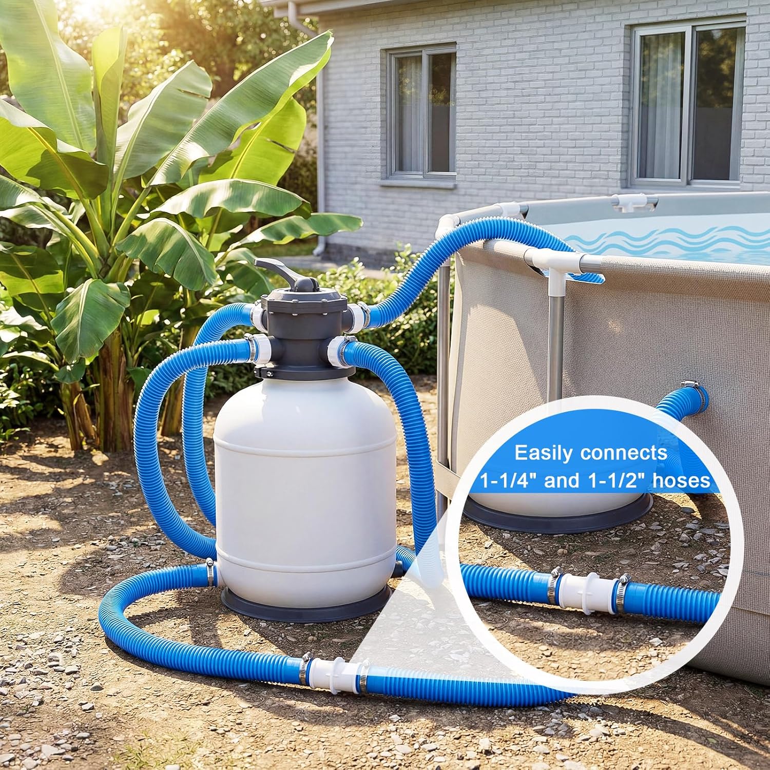 Nuanchu 4 Pack Pool Hoses for Above Ground Pools (1.5" & 1.25" x 59"), Universal Filter Pump Replacement Hose Kit with 4 Pcs 1-1/4" or 1-1/2" Pool Hose Adapter & Metal Clamps (Blue)