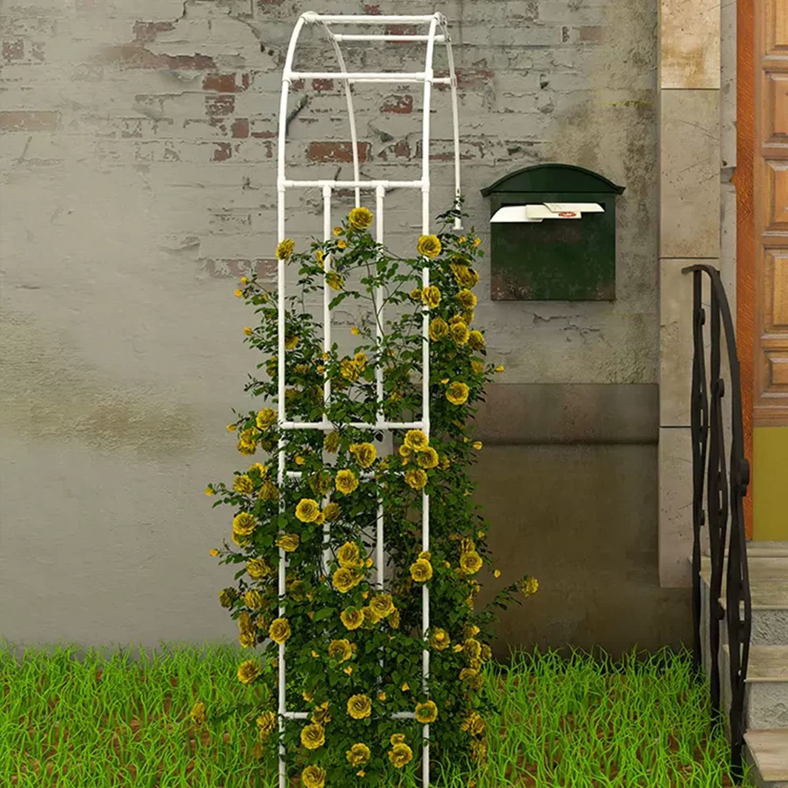 Rosenbogen aus Metall für den Außenbereich, Gartendekoration, 280 x 240 cm, perfekt für Kletterpflanzen, stilvolle Baumstütze, Weiß