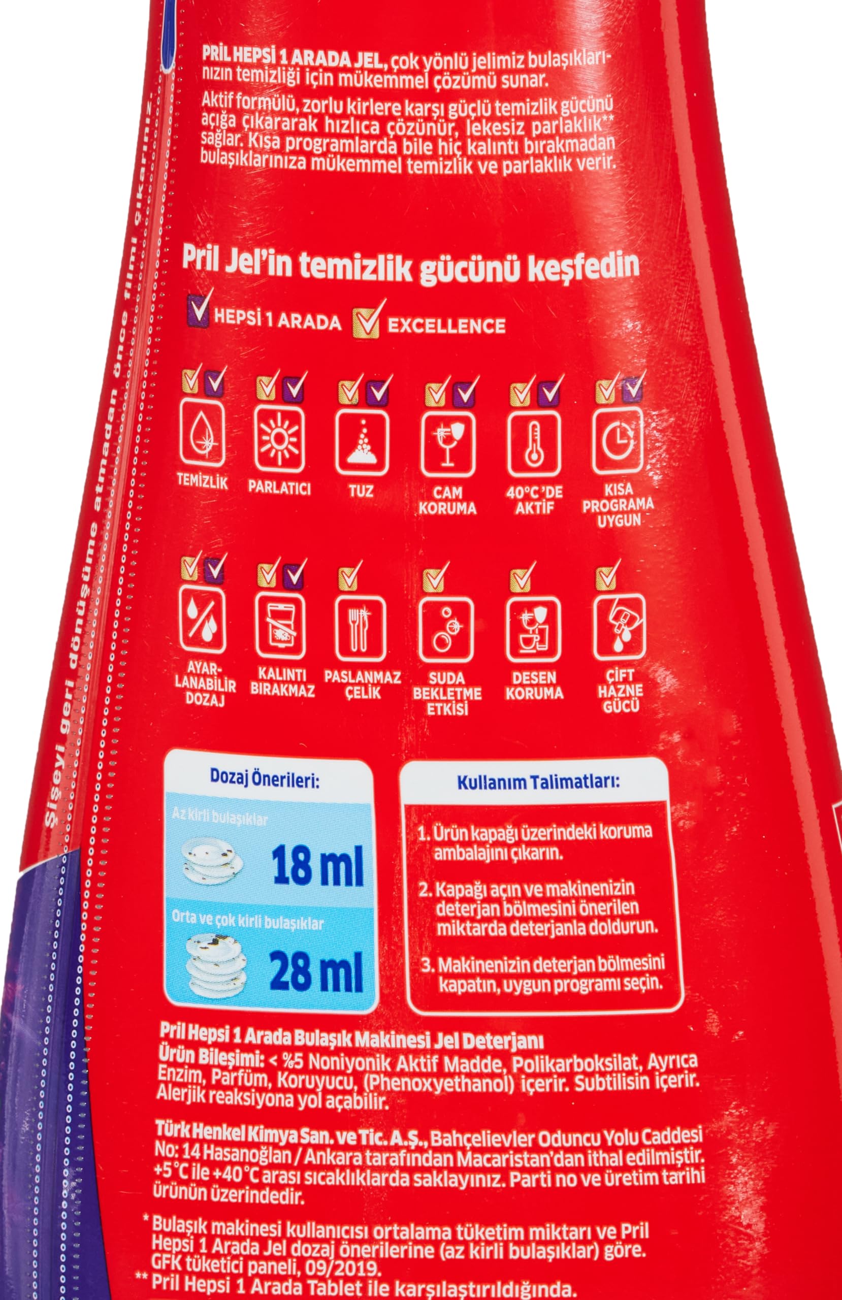Pril Hepsi 1 Arada Jel Standart 60 Yıkama Bulaşık Deterjanı (1 x 1080g) (3 paketi)