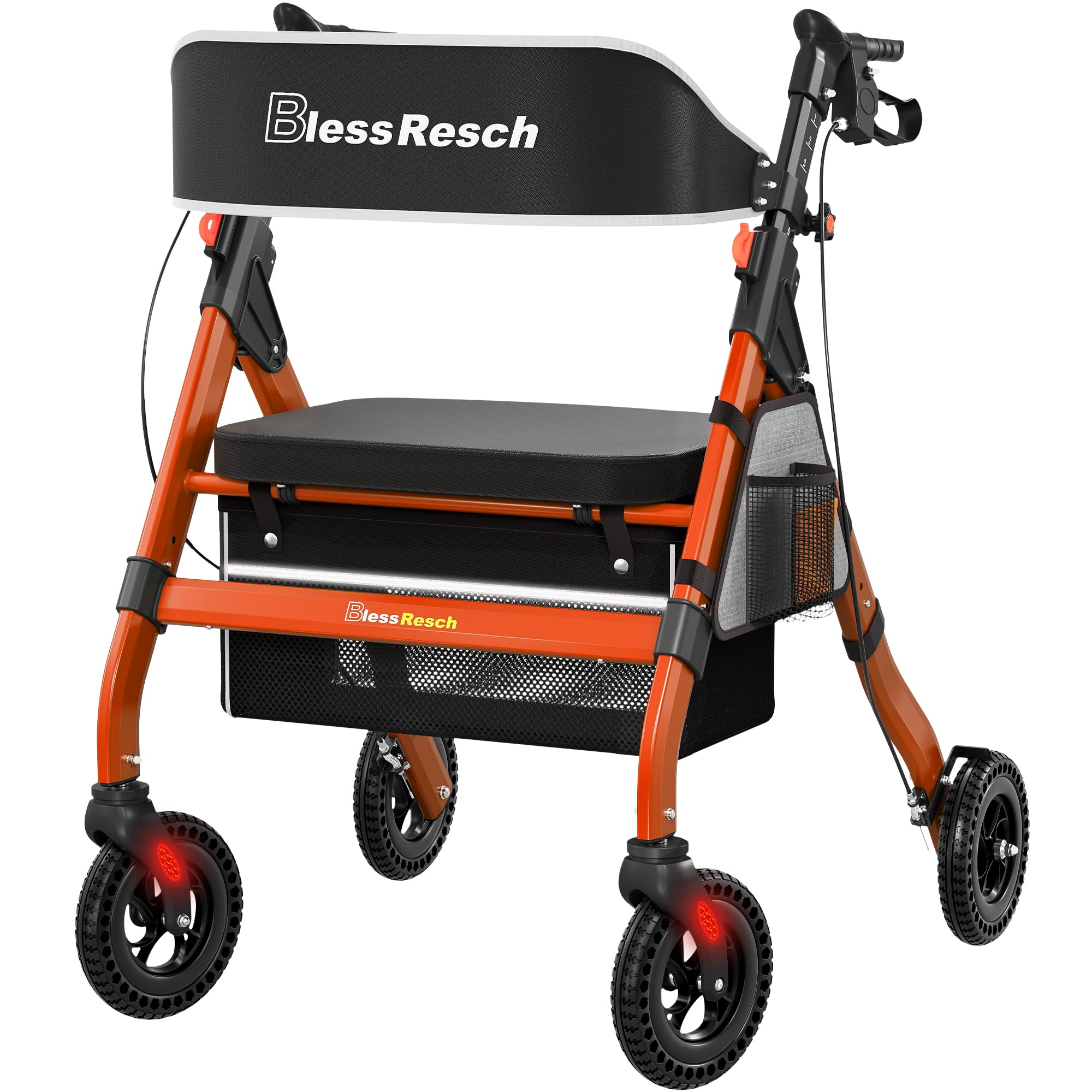 Foldable Rollator Walkers with Seat for Seniors, 450 lb Capacity, 8'' Wheels, 18" Big Seat, 6-Position Adjustable Height, Heavy-Duty Aluminum Rolling Walker (Red)