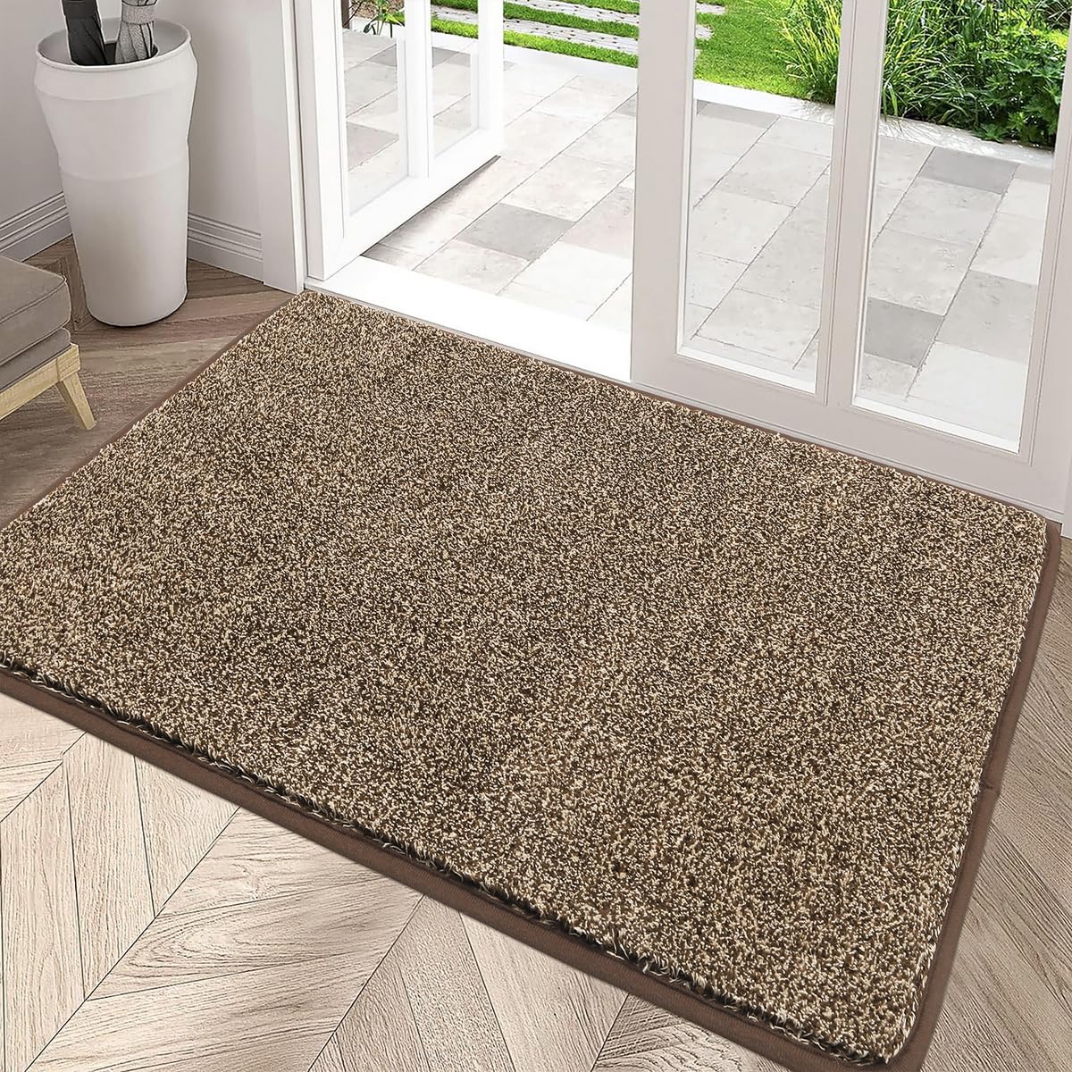 Pauwer Doormat Non Slip Indoor Barrier Mats Rubber Backing Super Absorbent Entrance Rug Durable Inside Dirt Trapper Mats(80X120cm, Brown)