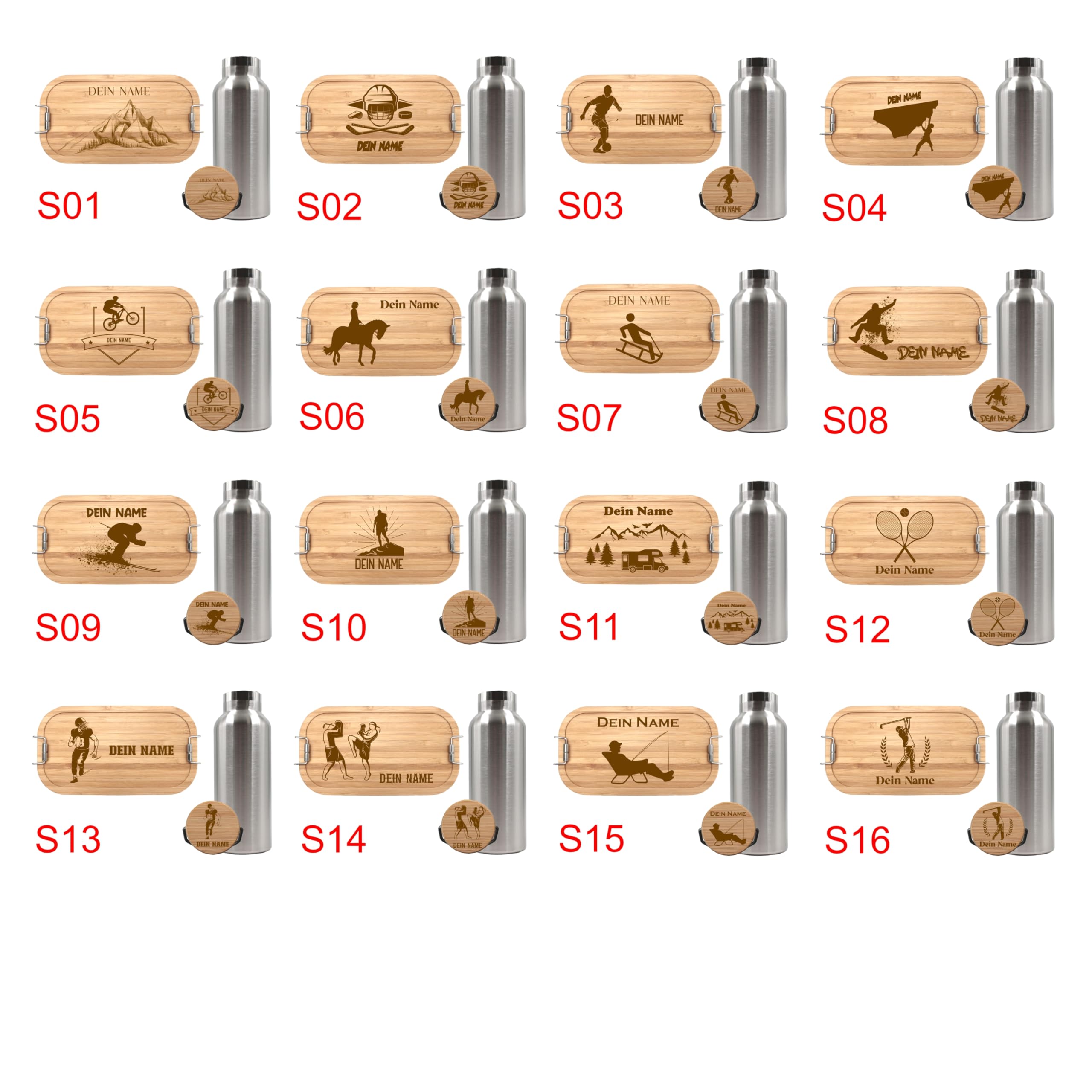 Brotdose und Trinkflasche personalisiert, Brotdose Kinder personalisiert, Trinkflasche personalisiert, Lunchbox Trinkflasche mit Namen, Pausen - Set (Flasche 500 ml, Lunchbox Weissblech 700 ml)