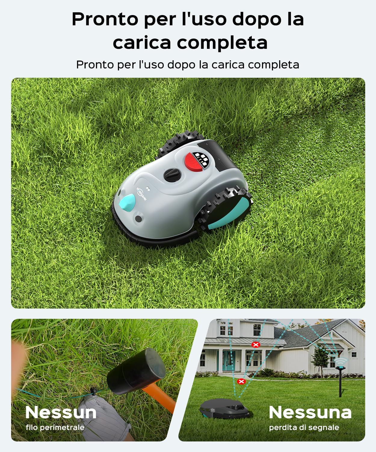 YARDCARE V100 Robot Tagliaerba a Batteria con Navigazione Visiva, Taglio a Spirale, Rilevamento di 150 Ostacoli, Robot Tosaerba Elettrico Fino a 150m², Robot Tosaerba Eelettrico con Lame di Ricambio