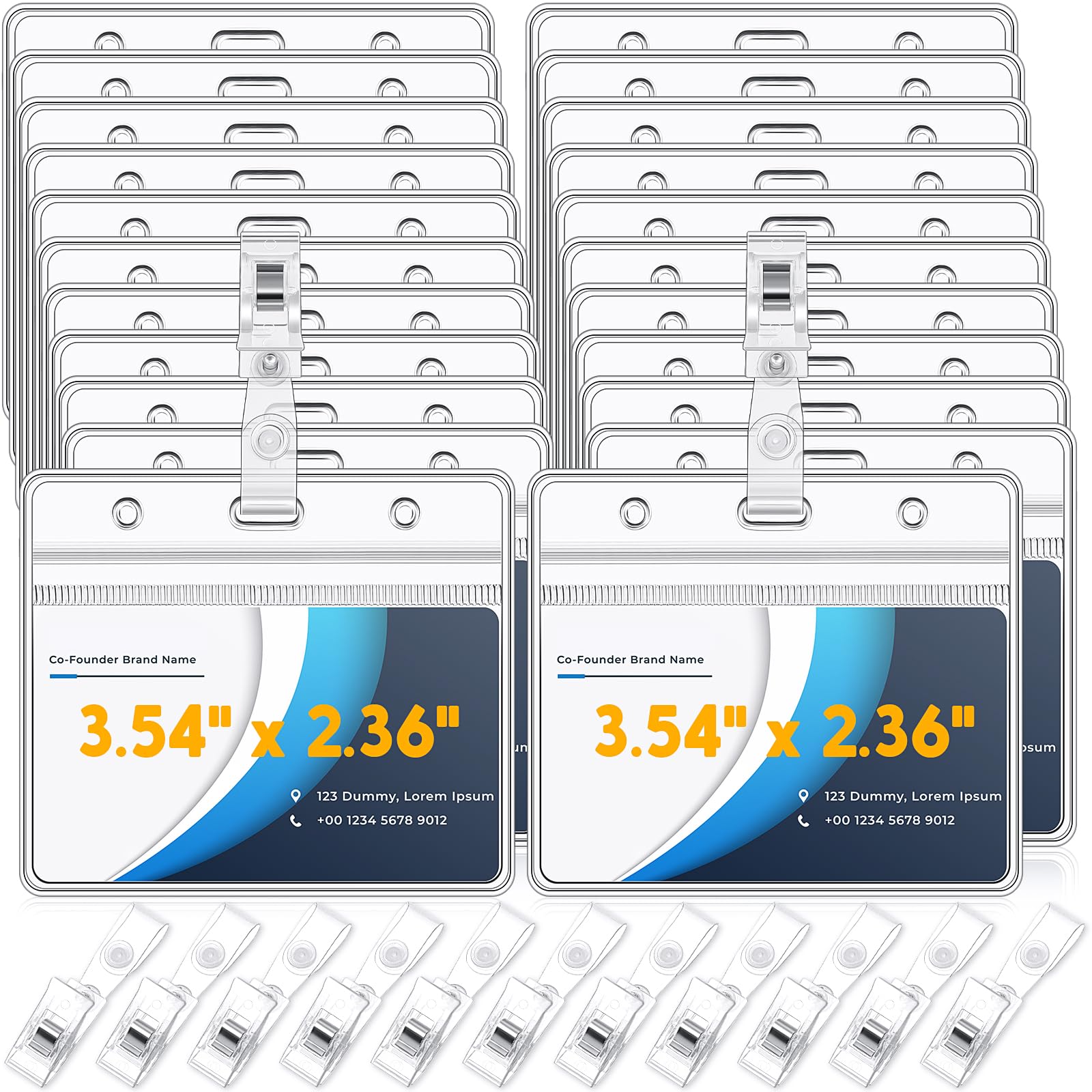Zonon 150 Sets Name Badge Holders with Clip Clear on Name Tag Waterproof PVC ID Transparent Badge Holder with Resealable Zipper Seal Metal for Teacher
