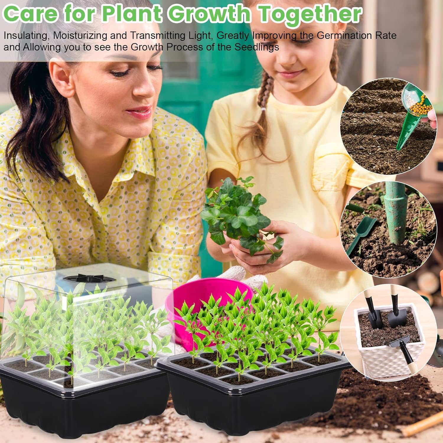 Vassoi per semi,10 Pack 120 Celle Propagator Growing Addensano i Vassoi,Propagator con Coperchi Rialzati,Vassoi Semina,Kit di vassoi di coltivazione di semi di piante riutilizzabili
