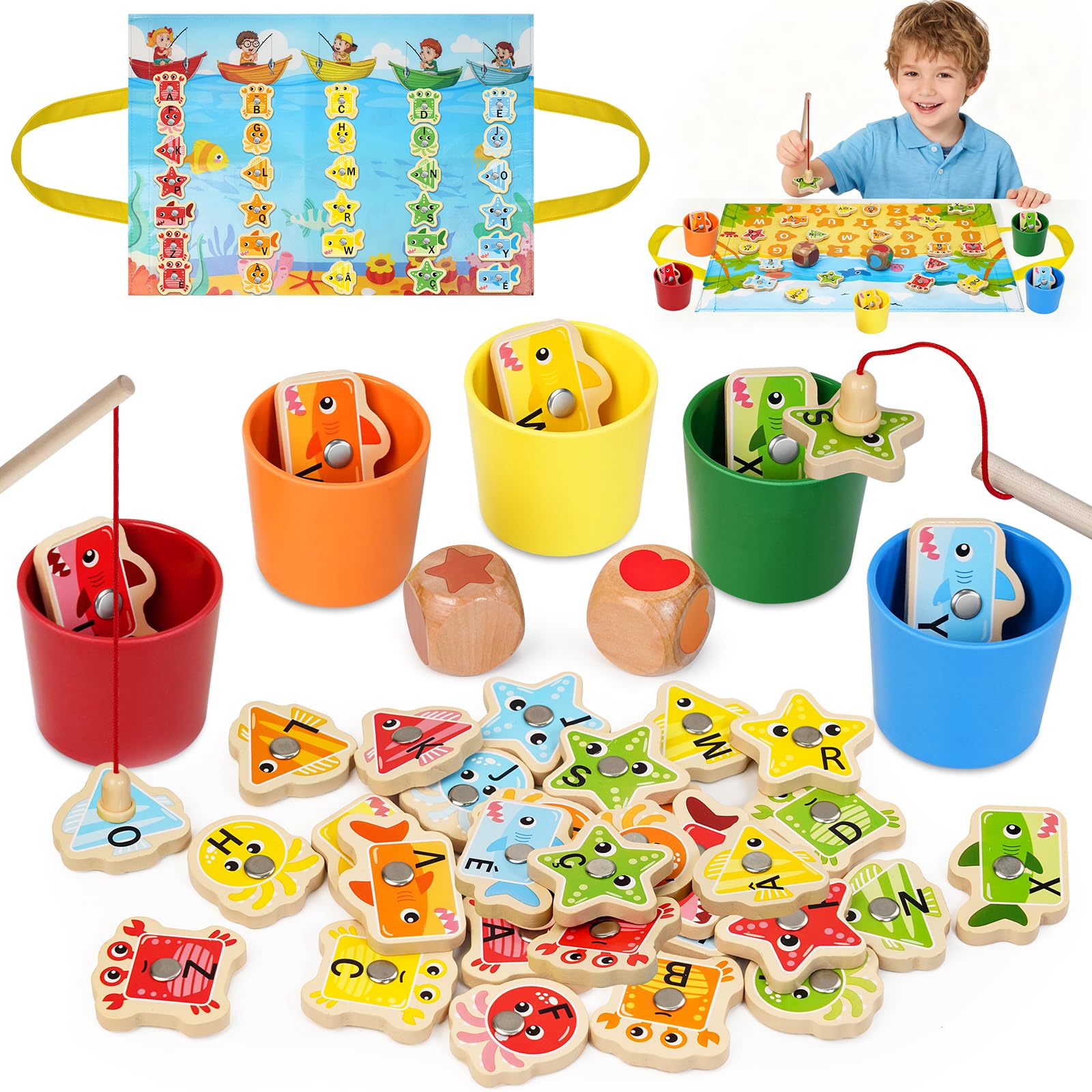 Jouet Enfant 2 3 Ans, Jeux Montessori Pêche a la Ligne pour Enfant 2 3 Ans en Français - Jeu Educatif 2-3 Ans de Tri pour Enfant, Cadeau d'anniversaire Enfant 2 3 4 5 6 Ans