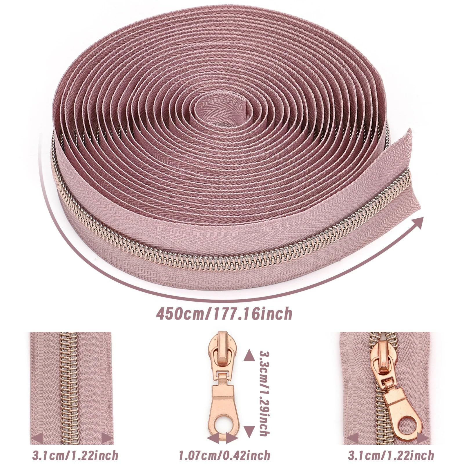 1 juego de cremallera 4,5 m con 10 tiradores oro rosa, ideal for costura casera y bricolaje. Cremalleras repuesto