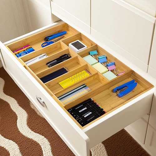 Miniatura 6 de Utoplike Organizador de cajones de cocina extra grande, soporte de cajón de bambú expandible para utensilios, cubiertos, bandeja de cubiertos de 7 a