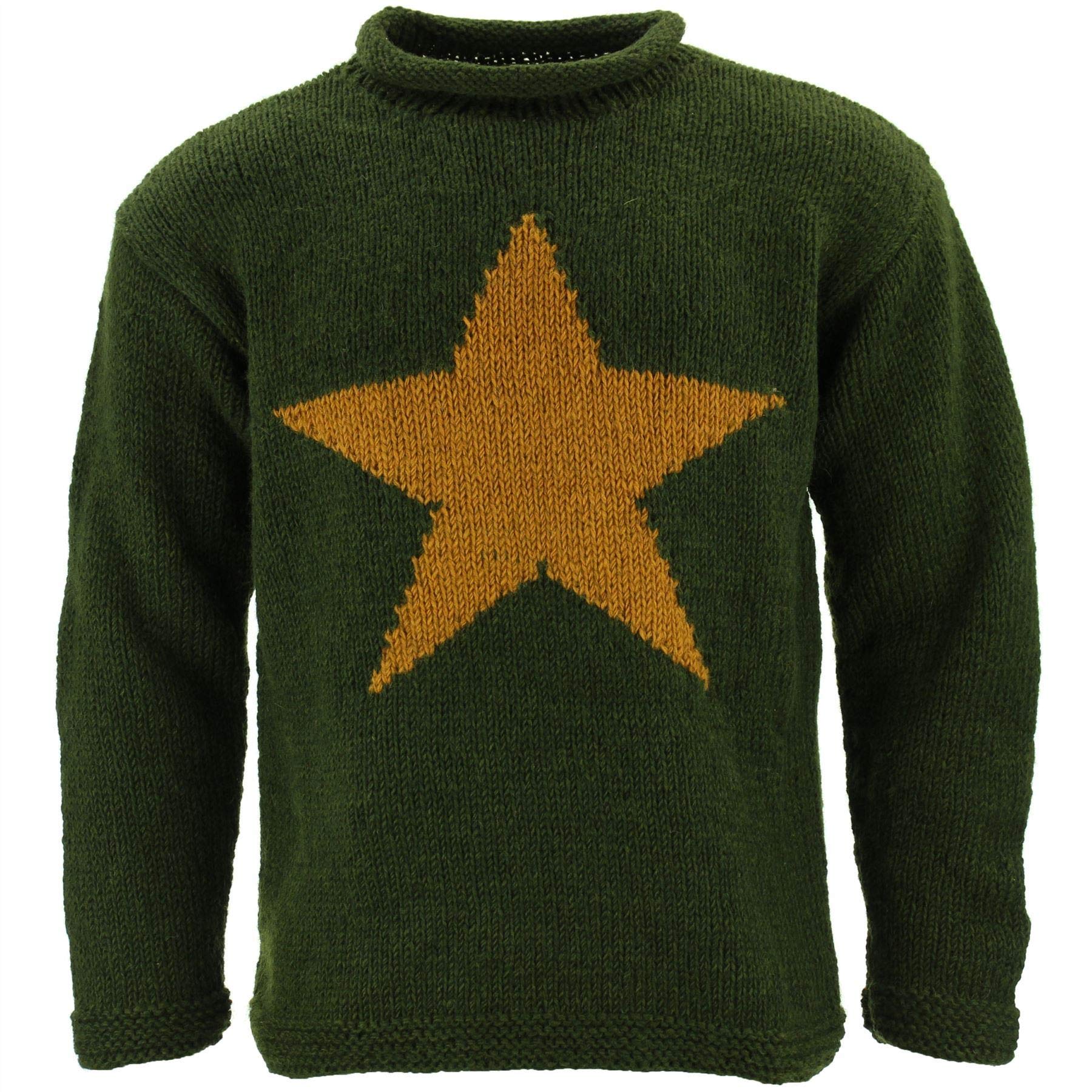 Loud Jumpers Wool Knit Star Jumper Racing Green Mustard - M