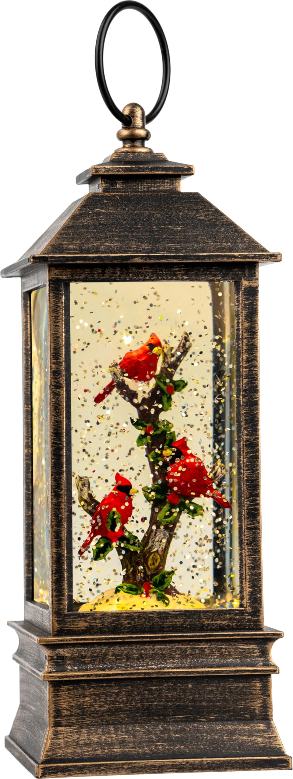 10'' Lighted Cardinal Music Snow Globe Water Lantern with Swirling Glitter Decoration for Christmas Home, Living Room, Battery Operated or USB Powered