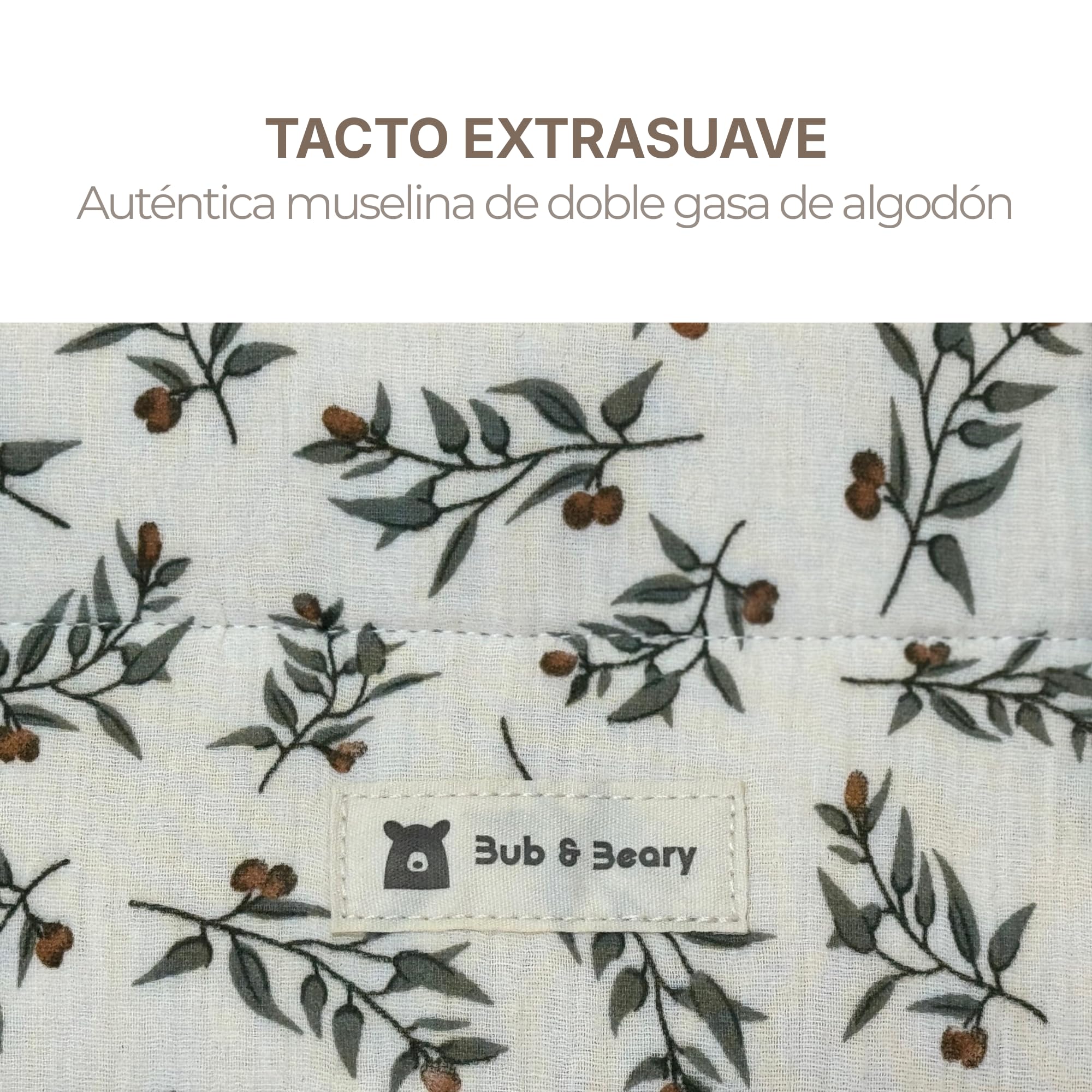 Bub&Beary Bolso Carro Bebé 3 en 1 Muselina Doble Gasa 100% Algodón – Estampado Botánico Atemporal – Bolso Maternal Gran Capacidad – Regalo Nacimiento y Baby Shower