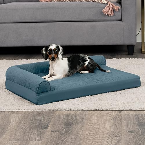 Miniatura 3 de Furhaven - Cama Pinsonic acolchada con patas estampadas, en forma de L, de espuma de gel refrescante para perros, piedra azul, talla M