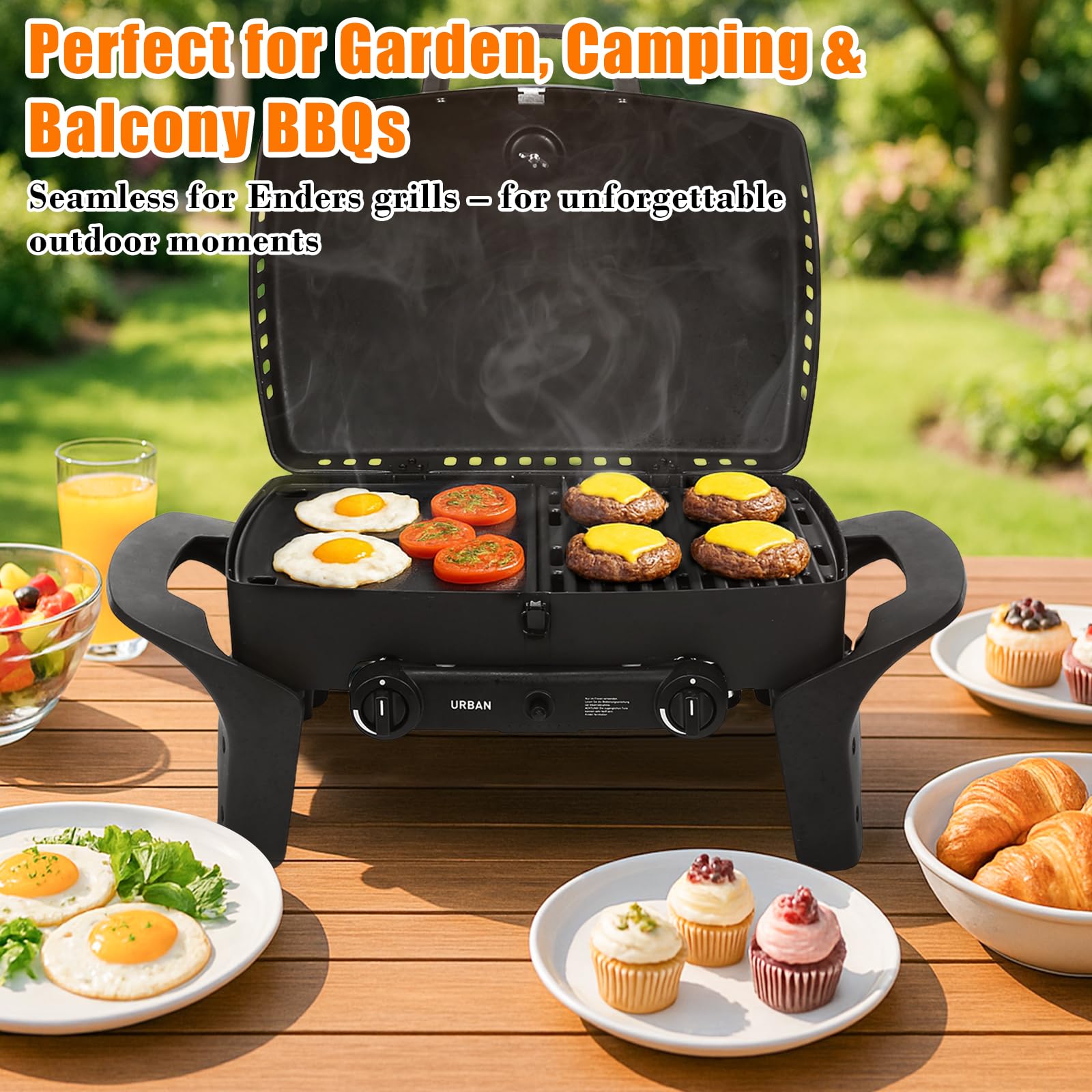 GFTIME Żeliwny ruszt do grillowania i płyta grillowa, zestaw do grilla gazowego Enders Urban, Urban Pro, Explorer, Explorer Pro – akcesoria z litego żeliwa, części zamienne, płyta dwustronna, zestaw 2