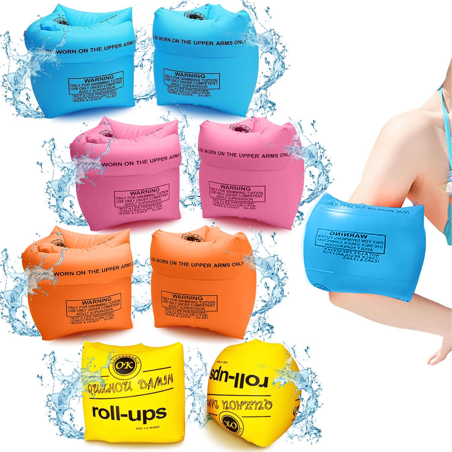 Inflatable Swimming Armbands, 4 Pairs Swimming Arm Bands, Safe Floating Iflatable Arm Bands, Dual Airbag Design Durable Material Swimming Floats for Kids and Adults