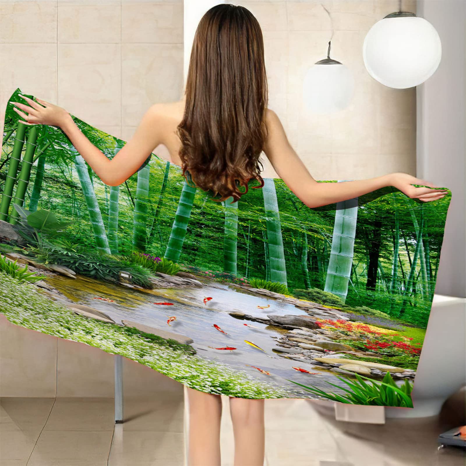 Strandtuch Grün&Bambus Mikrofaser Strandtuch für Erwachsene, Doppelseitiges Sandfreies Schnelltrocknend Leichtes Handtuch für Strand Schwimmen 100 x 200 cm