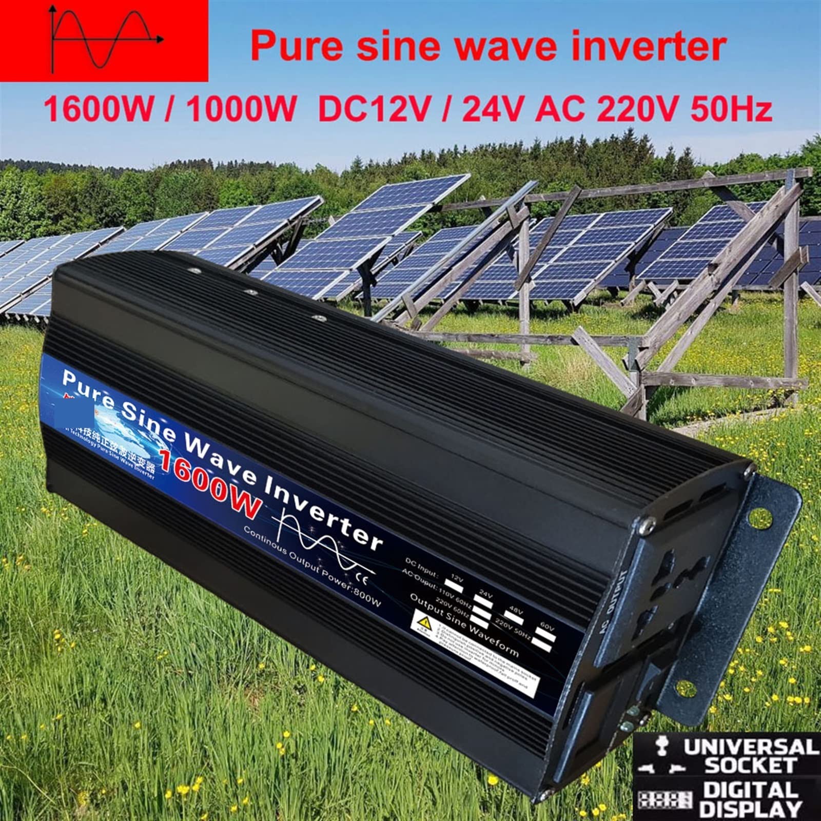 Czysta fala sinusoidalna przetwornica DC 12V 24V do AC 500W 1000W 2000W konwerter zasilania wzmacniacz do samochodu gospodarstwa domowego DIY(1600W,12V)