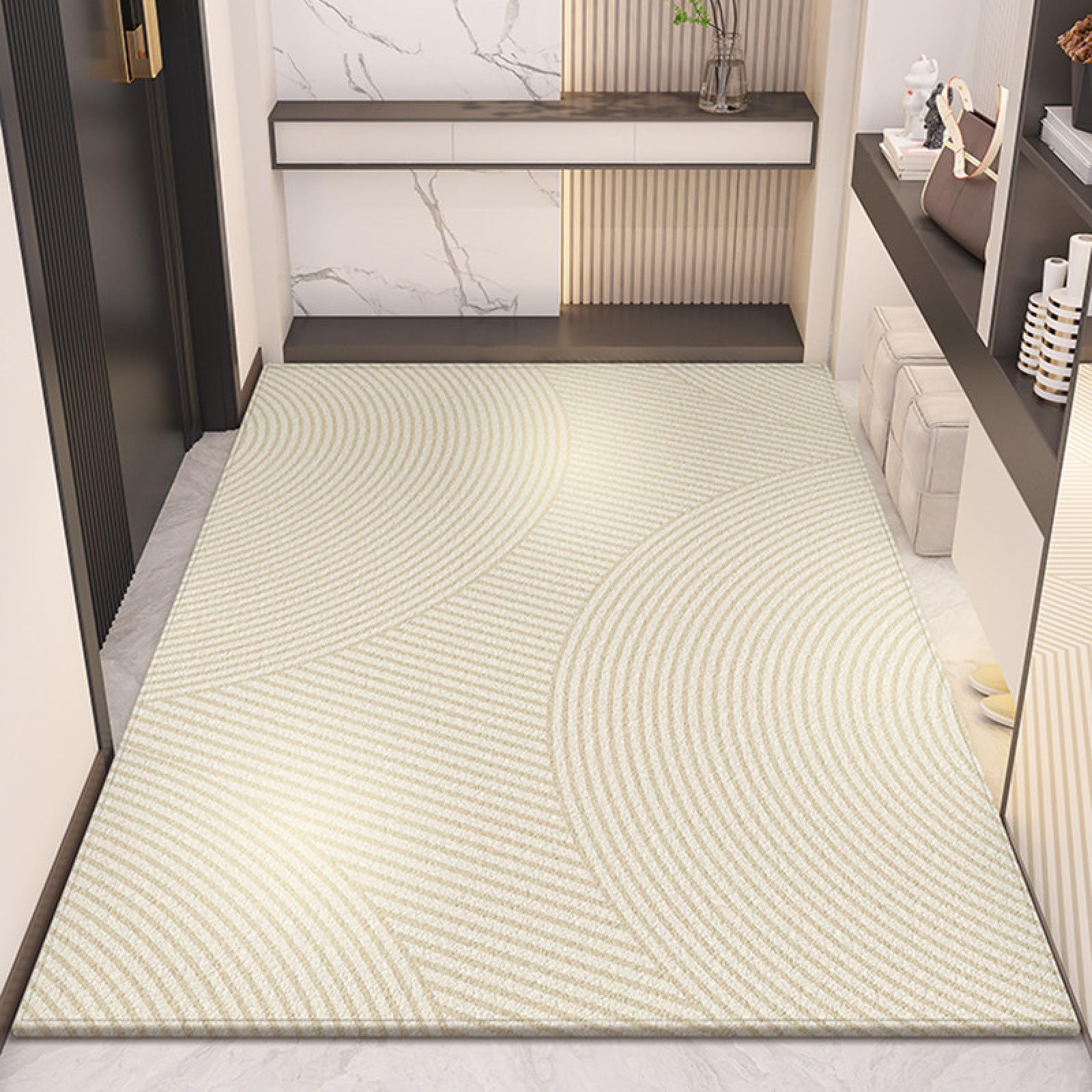 Fussmatte Aussen 90x150 Beige Gekrümmte Linien Schmutzfangmatte rutschfeste Fußmatte Außen für Eingang Patio Flur Garten Türmatte Maschinenwaschbare Fußmatten Haustür